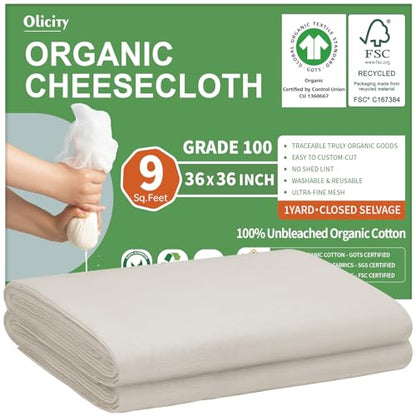 Smart Home Organic Cheese Cloths, GOTS Certified, Grade 100, for Daily Use