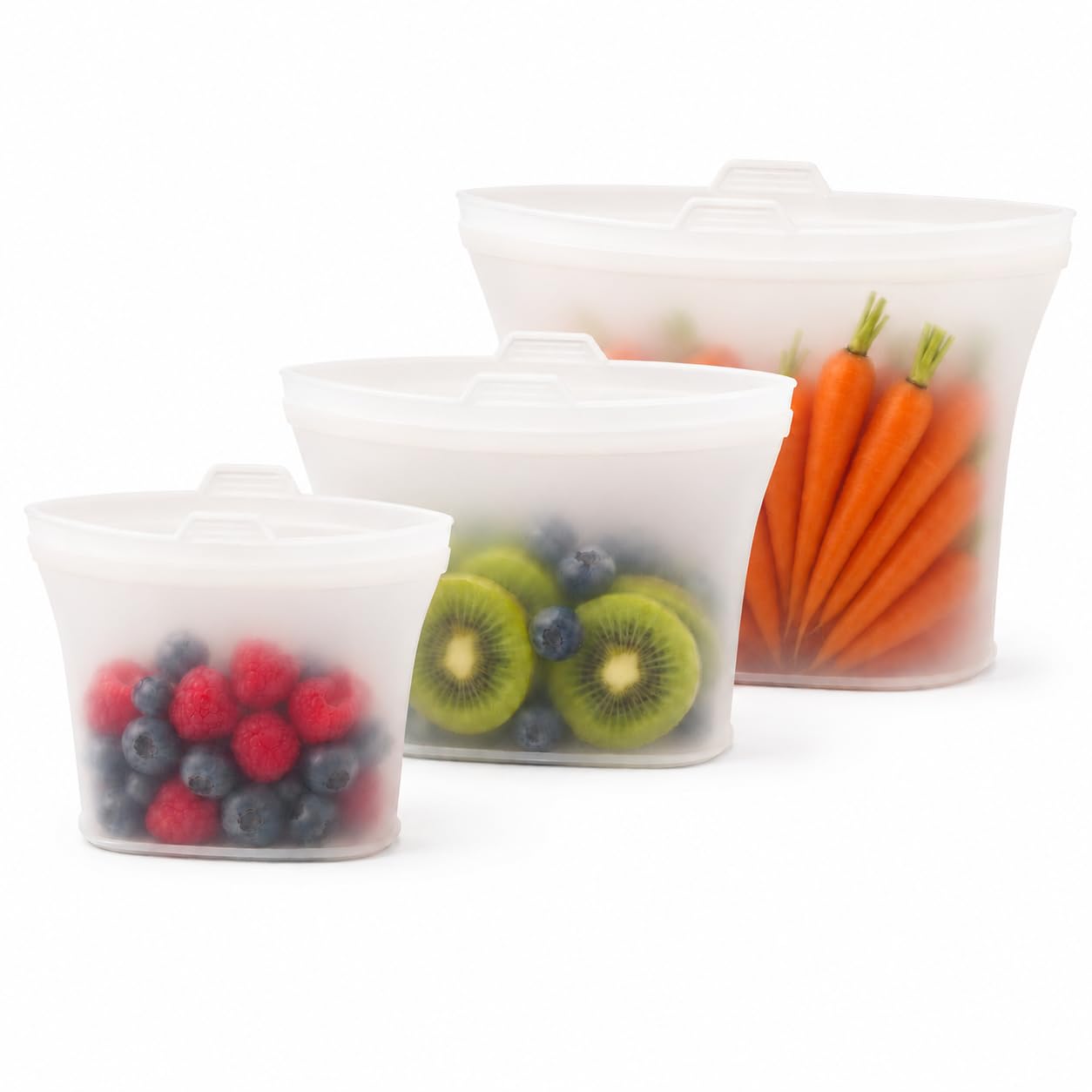 Reusable Silicone Food Storage Bags, 3 Pack 17/34/50 oz, Snack & Meal Prep(Clear)