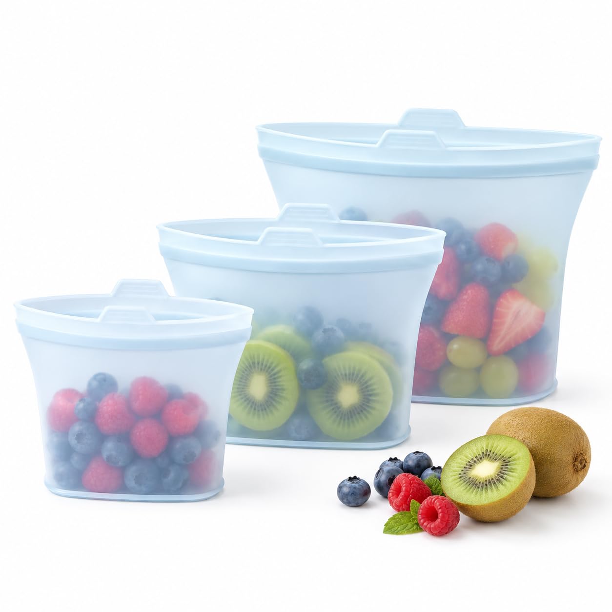 Reusable Silicone Food Storage Bags, 3 Pack 17/34/50 oz, Snack & Meal Prep(Clear)