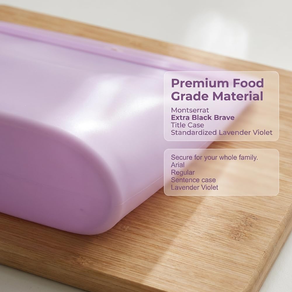 Silicone Reusable Food Storage Bags Stand Up Zip Lock Container (15 Pack) | 100% food-grade silicone, BPA-free. Stand-up zipper seal bags design. Oven/microwave/freezer/dishwasher safe up to 428°F.