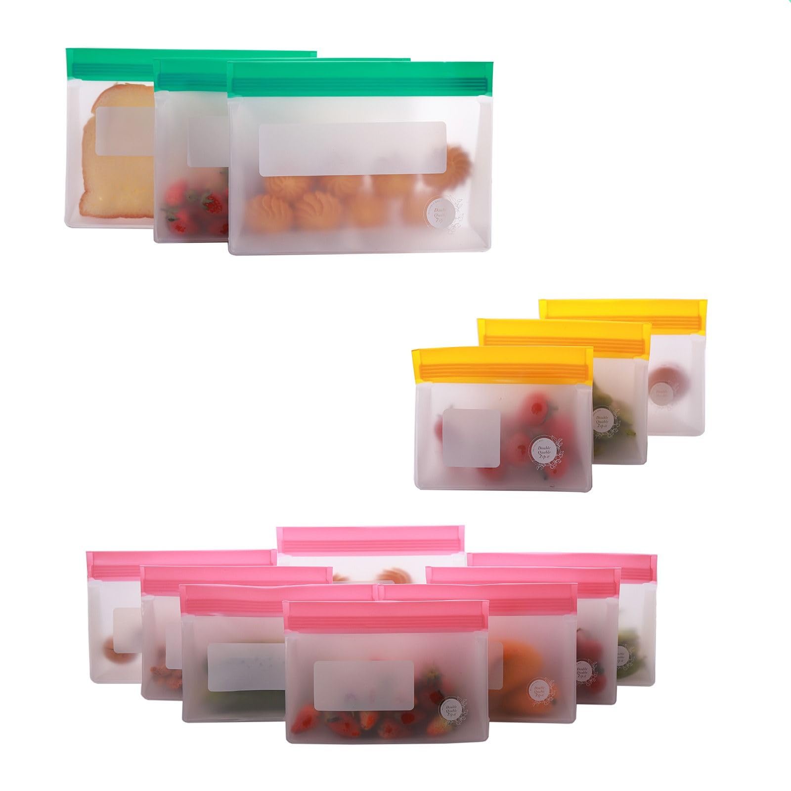 Reusable Food Storage Bags – 10-Pack Stand-Up, BPA-Free, Freezer, Dishwasher Safe, & Eco-Friendly – 5 L, 5 M Bags – Airtight Leakproof Sandwich, Snack, Travel & Make-Up baggies (Grey)