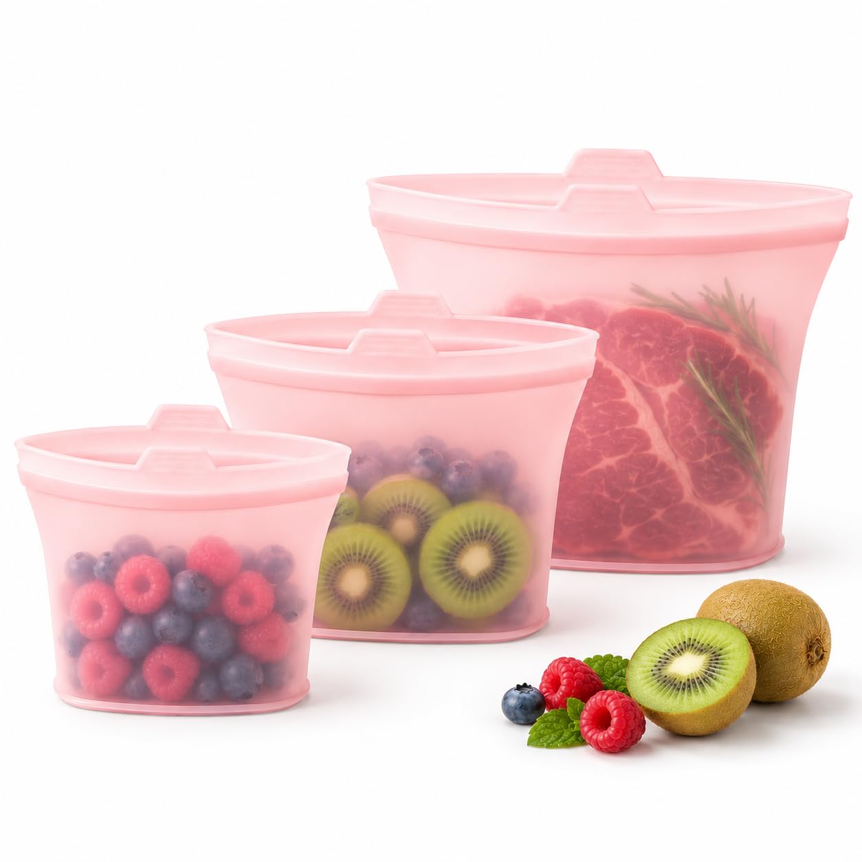 Reusable Silicone Food Storage Bags, 3 Pack 17/34/50 oz, Snack & Meal Prep(Clear)