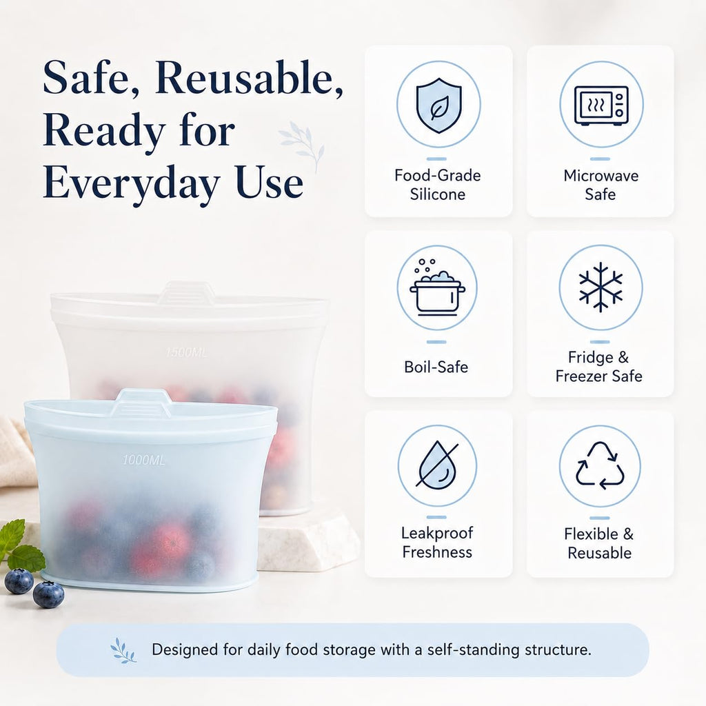 Reusable Silicone Food Storage Bags, 3 Pack 17/34/50 oz, Snack & Meal Prep(Clear)