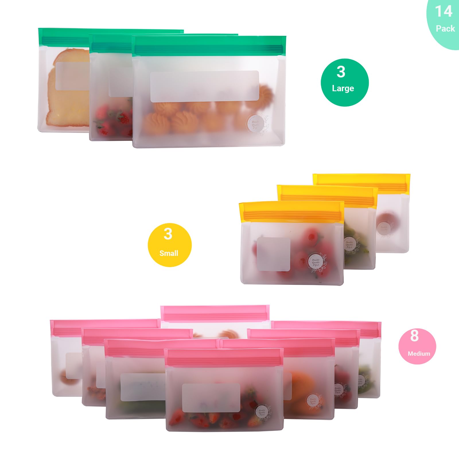 Reusable Food Storage Bags – 10-Pack Stand-Up, BPA-Free, Freezer, Dishwasher Safe, & Eco-Friendly – 5 L, 5 M Bags – Airtight Leakproof Sandwich, Snack, Travel & Make-Up baggies (Grey)
