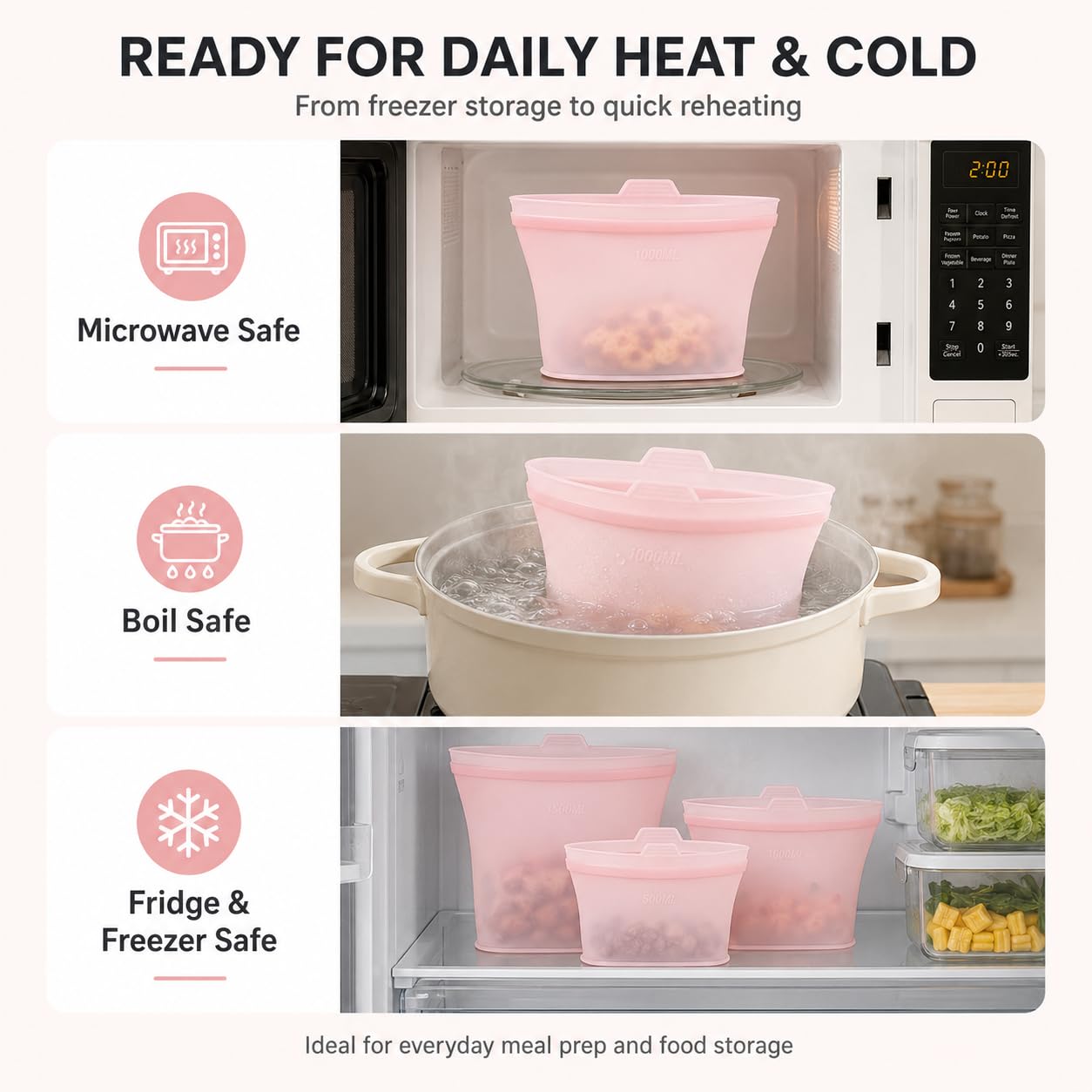 Reusable Silicone Food Storage Bags, 3 Pack 17/34/50 oz, Snack & Meal Prep(Clear)