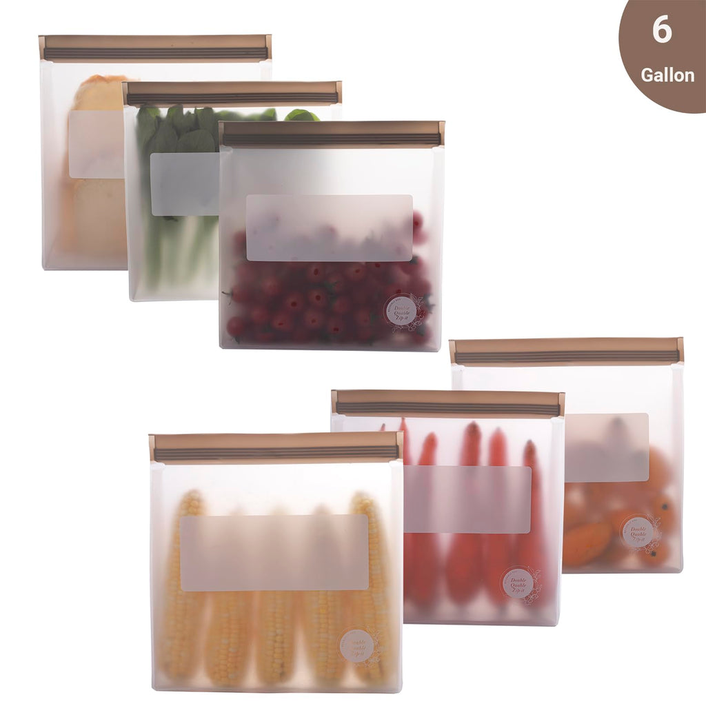 Reusable Food Storage Bags – 10-Pack Stand-Up, BPA-Free, Freezer, Dishwasher Safe, & Eco-Friendly – 5 L, 5 M Bags – Airtight Leakproof Sandwich, Snack, Travel & Make-Up baggies (Grey)
