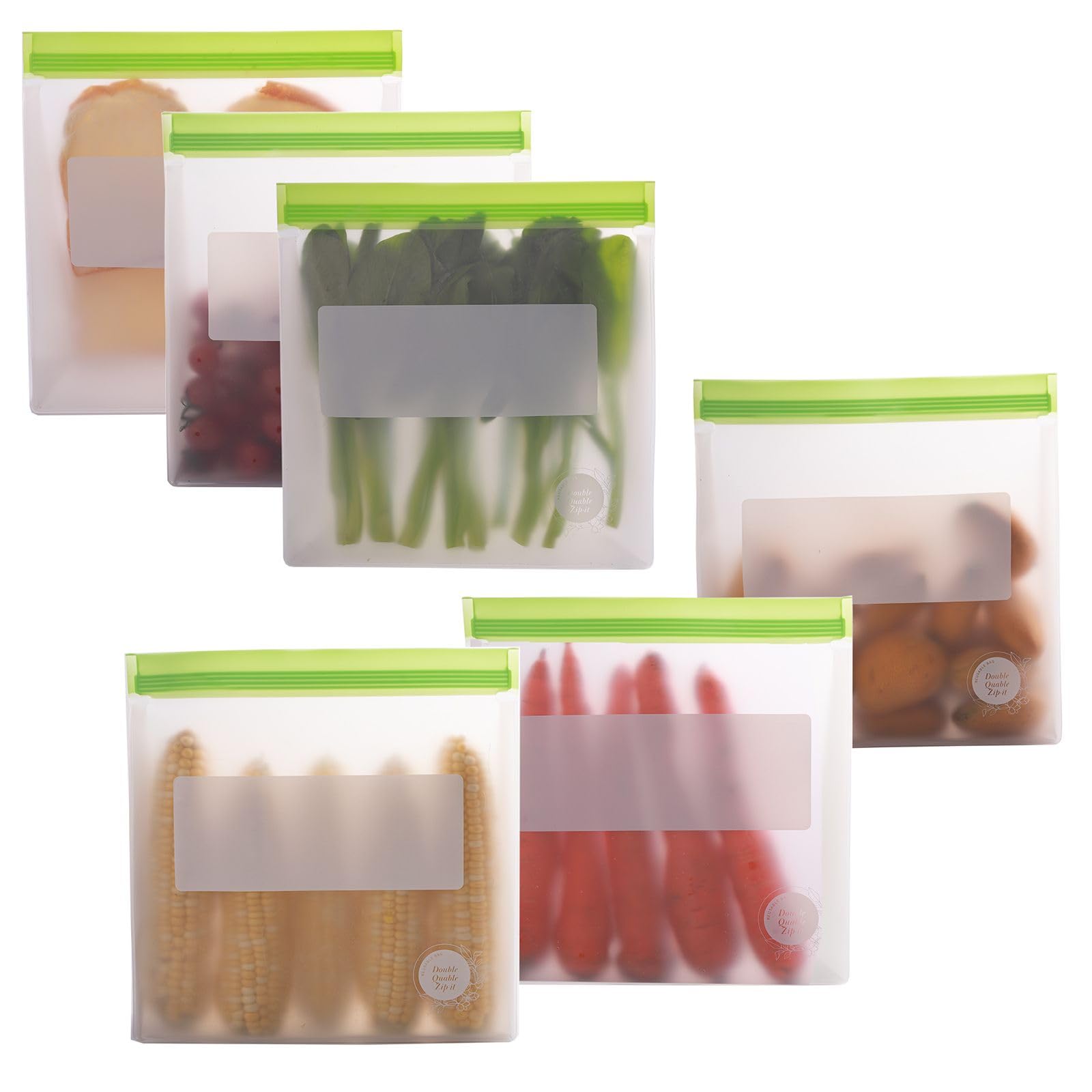 Reusable Food Storage Bags – 10-Pack Stand-Up, BPA-Free, Freezer, Dishwasher Safe, & Eco-Friendly – 5 L, 5 M Bags – Airtight Leakproof Sandwich, Snack, Travel & Make-Up baggies (Grey)