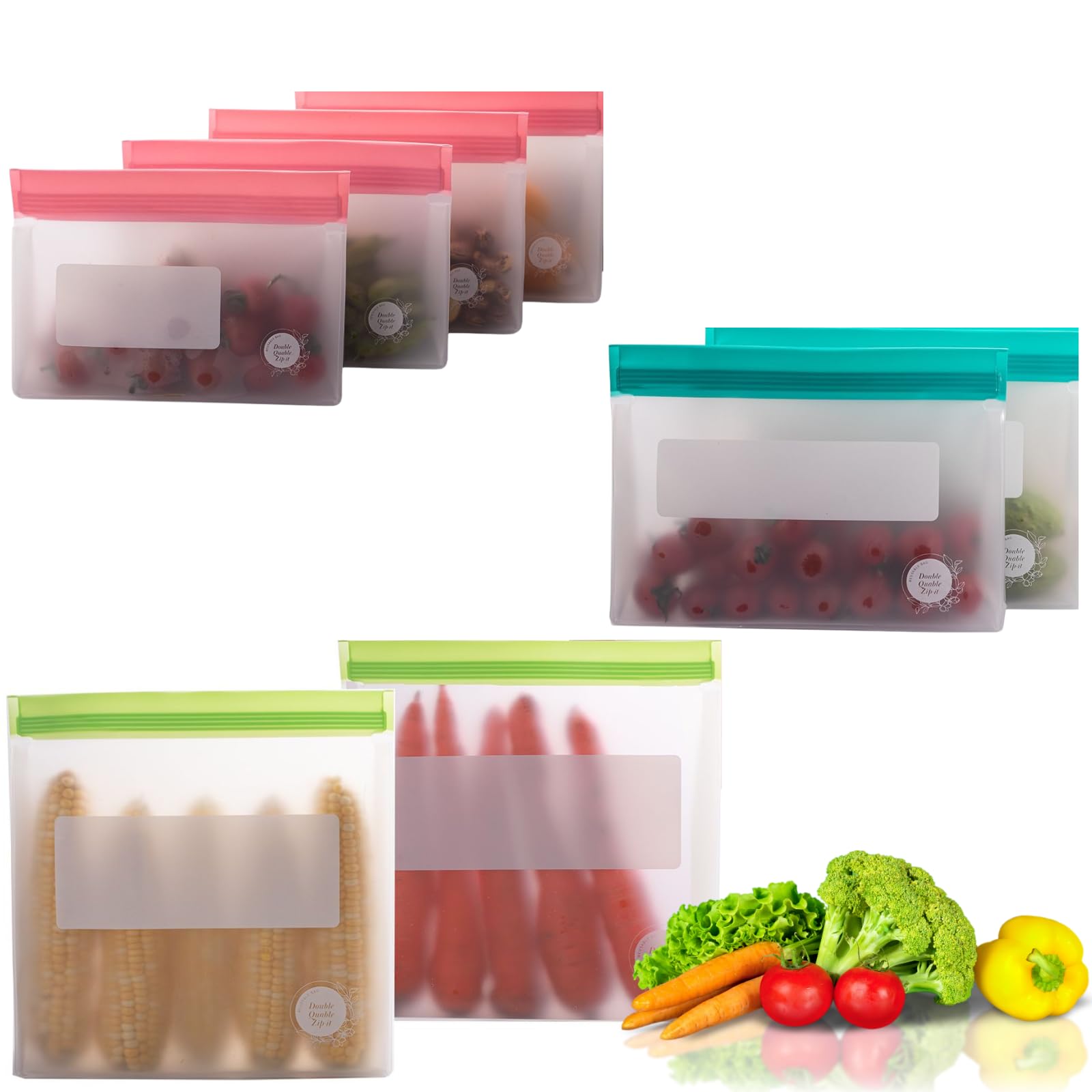 Reusable Food Storage Bags – 10-Pack Stand-Up, BPA-Free, Freezer, Dishwasher Safe, & Eco-Friendly – 5 L, 5 M Bags – Airtight Leakproof Sandwich, Snack, Travel & Make-Up baggies (Grey)