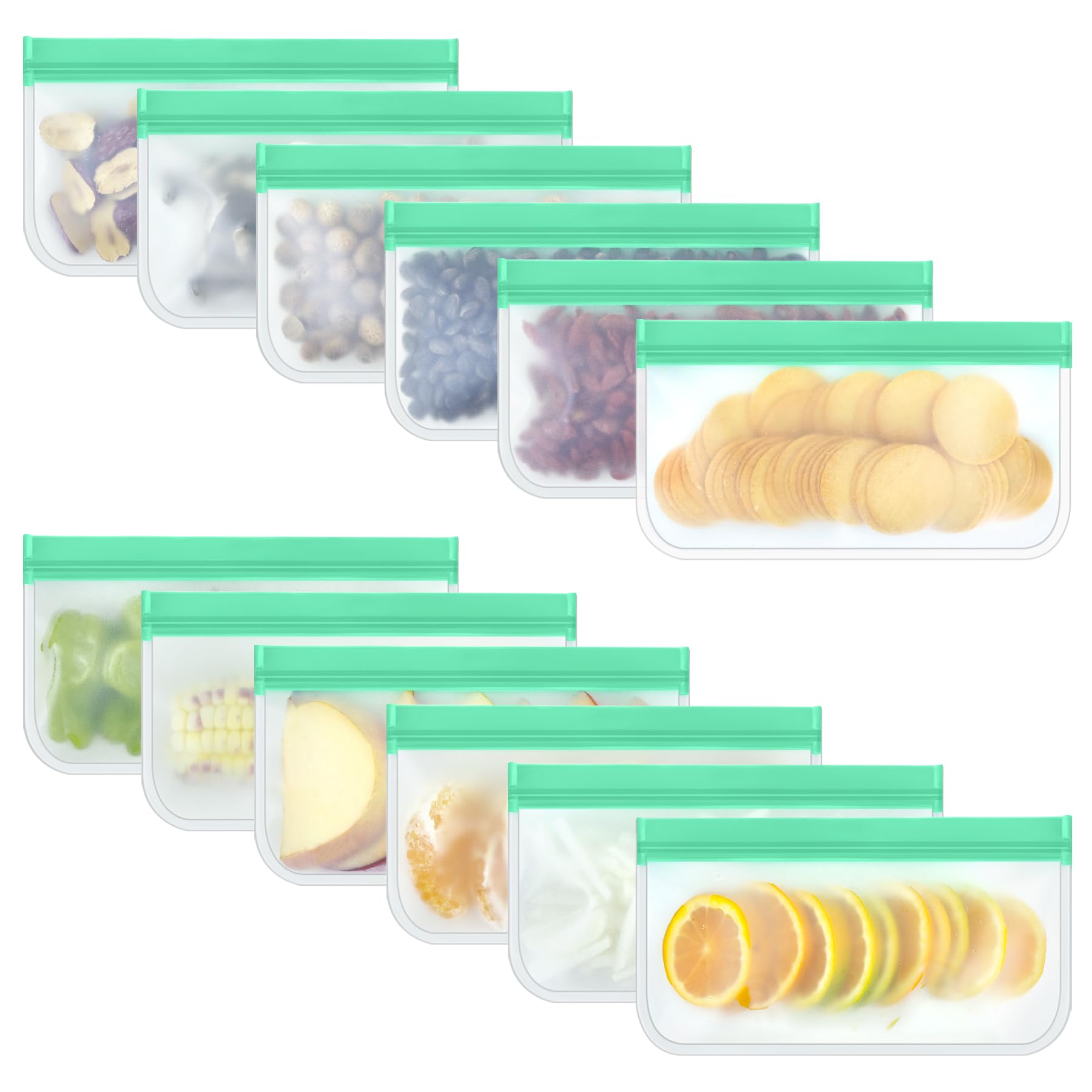 12 Pack Food Storage Containers Silicone Bags-6 Gallon Freezer 3 Sandwich 3 Reusable Snack Bags, Leakproof Silicone Bags for Fruit Storage