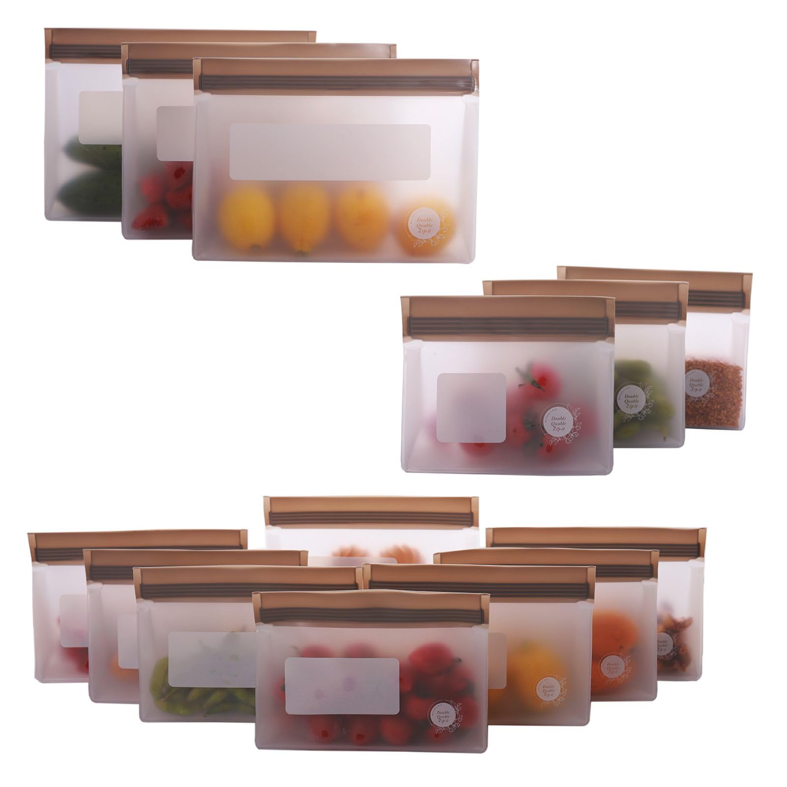 Reusable Food Storage Bags – 10-Pack Stand-Up, BPA-Free, Freezer, Dishwasher Safe, & Eco-Friendly – 5 L, 5 M Bags – Airtight Leakproof Sandwich, Snack, Travel & Make-Up baggies (Grey)