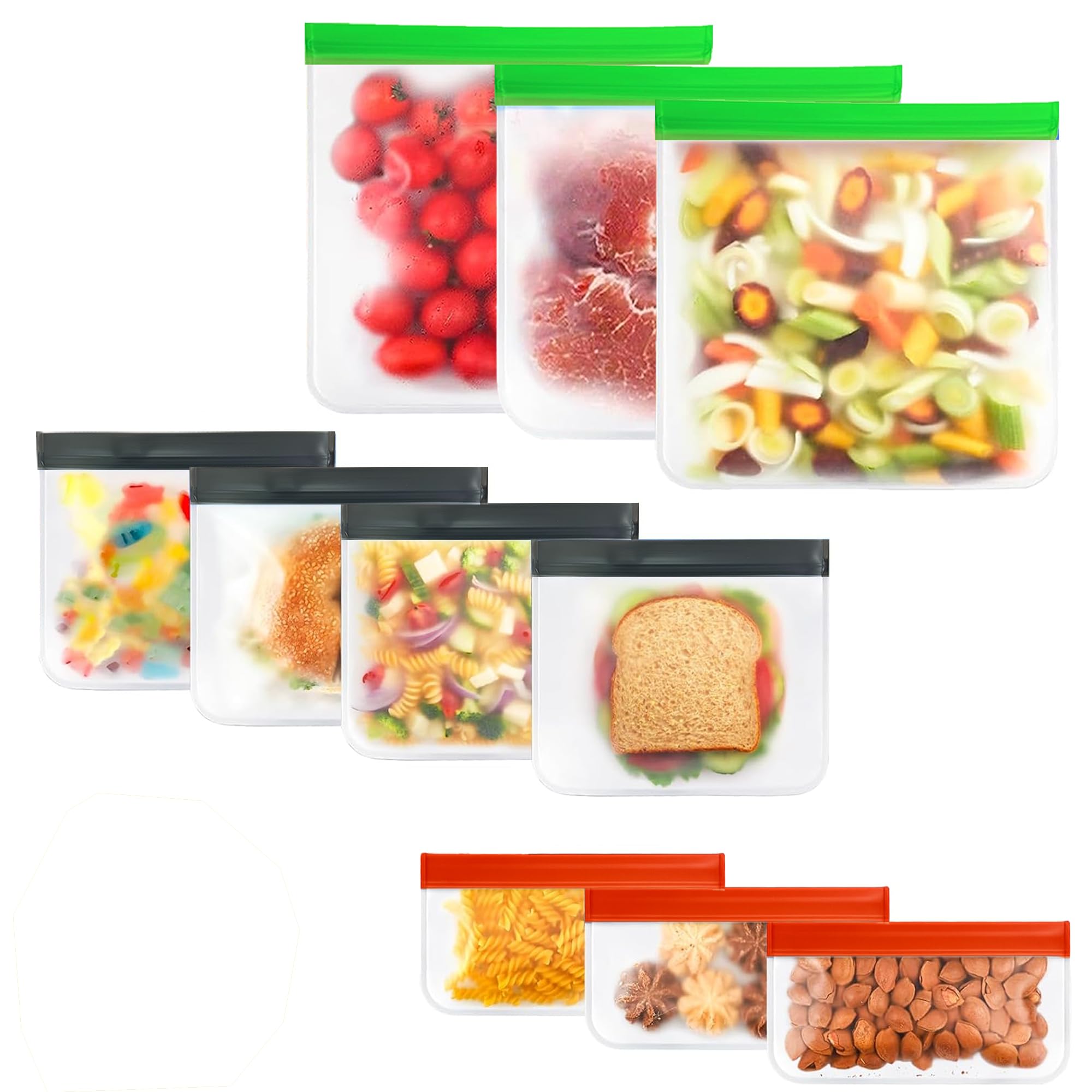 24-Pack Reusable Silicone Food Storage Bags, Leakproof Ziplock Set | Includes 8 Small, 8 Medium & 8 Large | Freezer-Safe & Eco-Friendly for Kitchen, Meal Prep & Travel