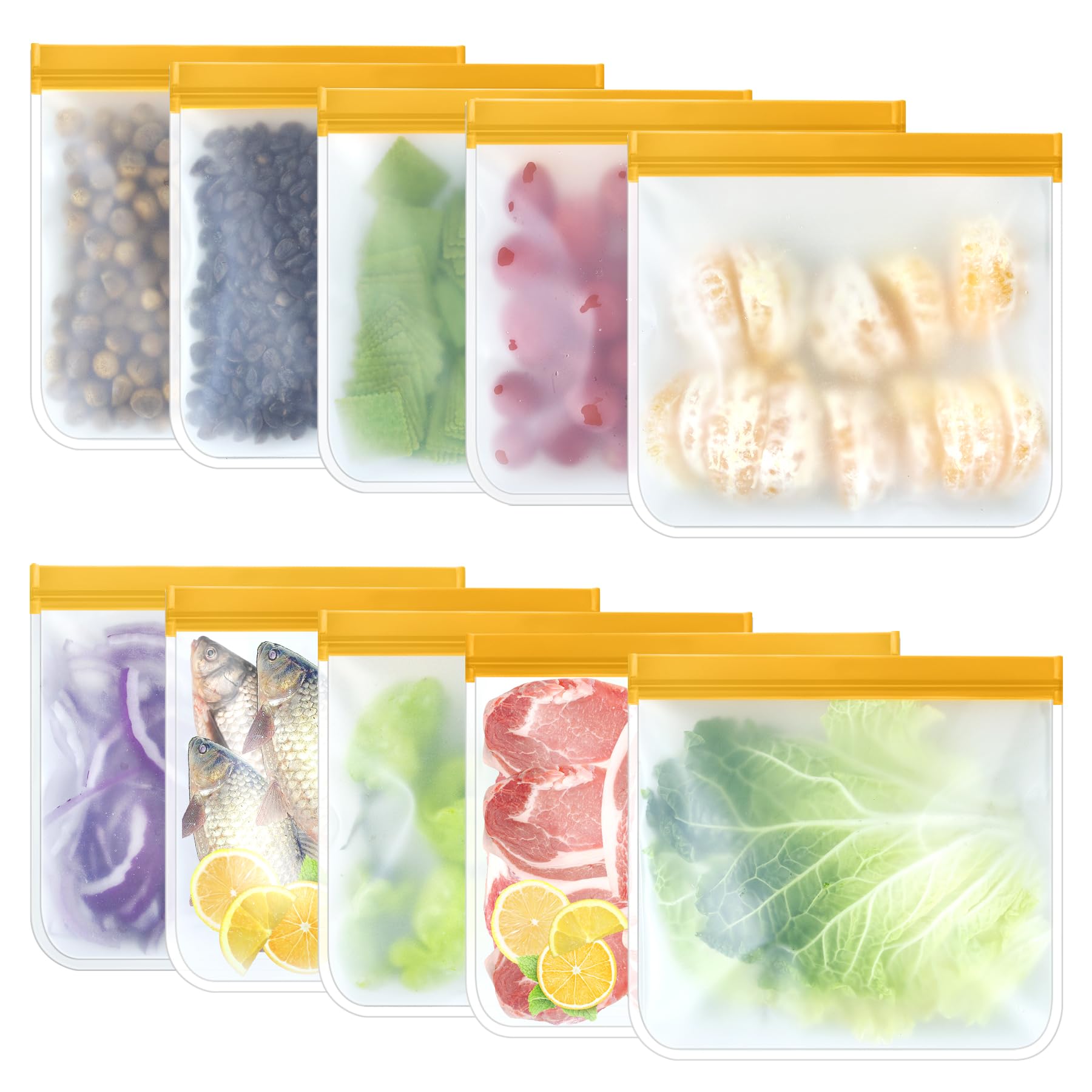 12 Pack Food Storage Containers Silicone Bags-6 Gallon Freezer 3 Sandwich 3 Reusable Snack Bags, Leakproof Silicone Bags for Fruit Storage