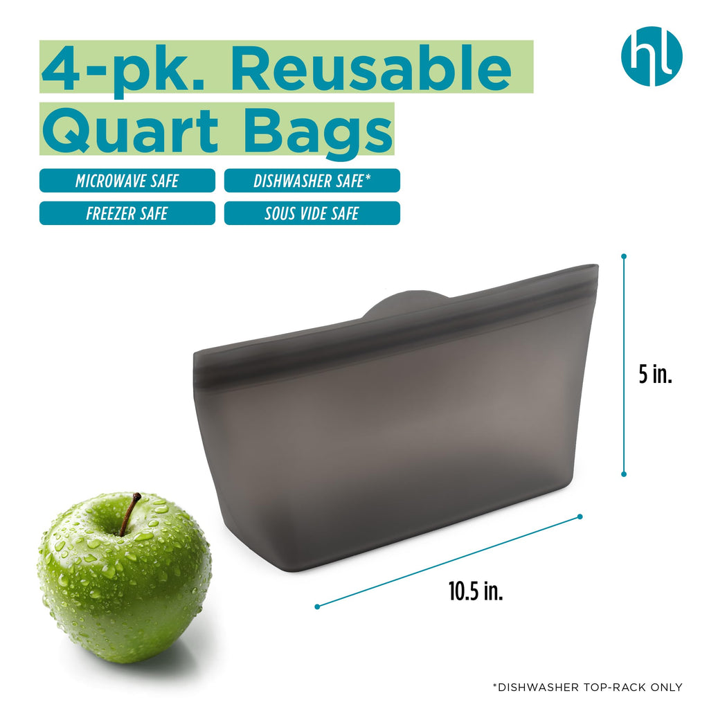 Home Logic Reusable Snack Bags - Set of 6 Clear Silicone Freezer Bags, Airtight Leak Resistant Reusable Zip Bags for Kitchen Home Food Prep, Microwave & Sous Vide Safe