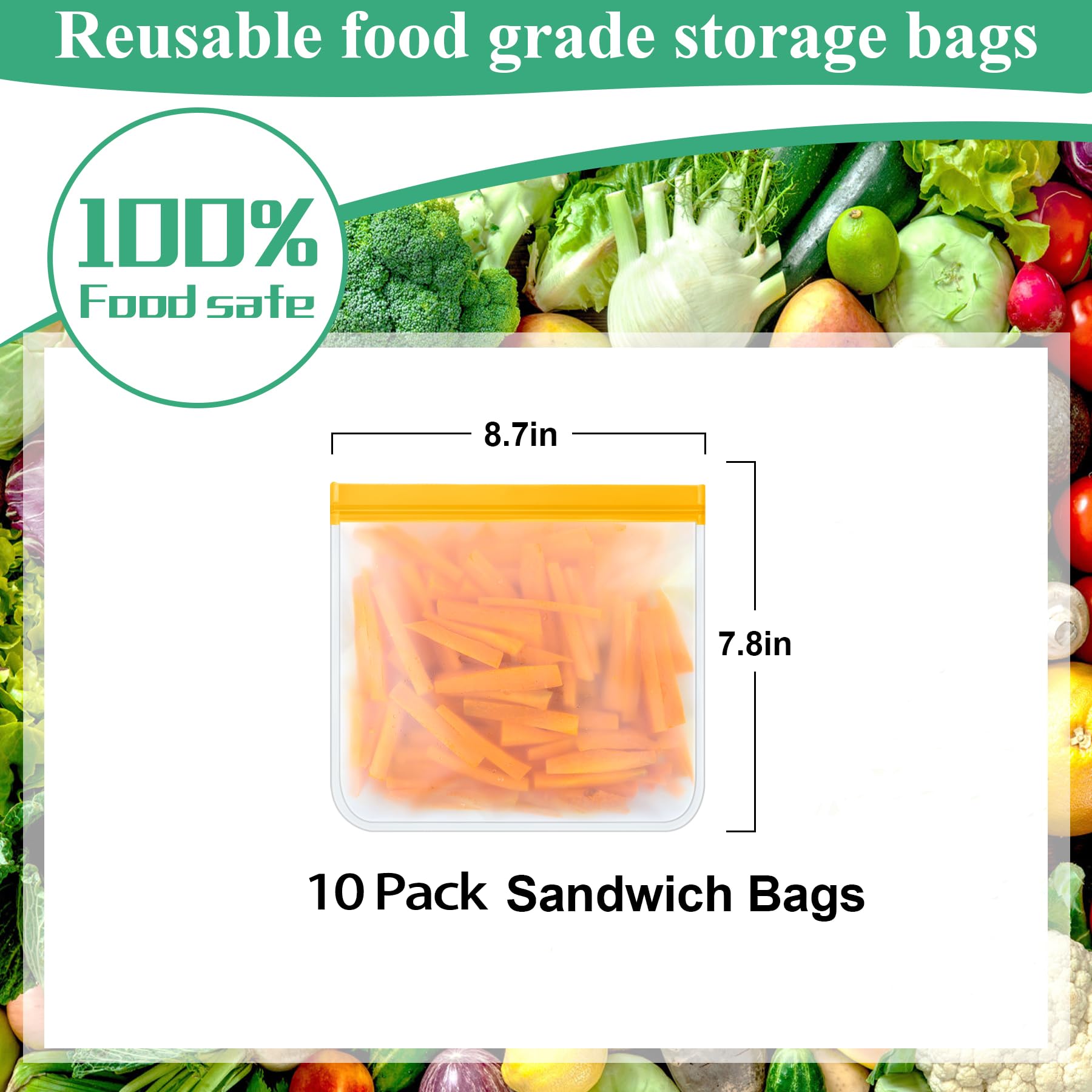 12 Pack Food Storage Containers Silicone Bags-6 Gallon Freezer 3 Sandwich 3 Reusable Snack Bags, Leakproof Silicone Bags for Fruit Storage