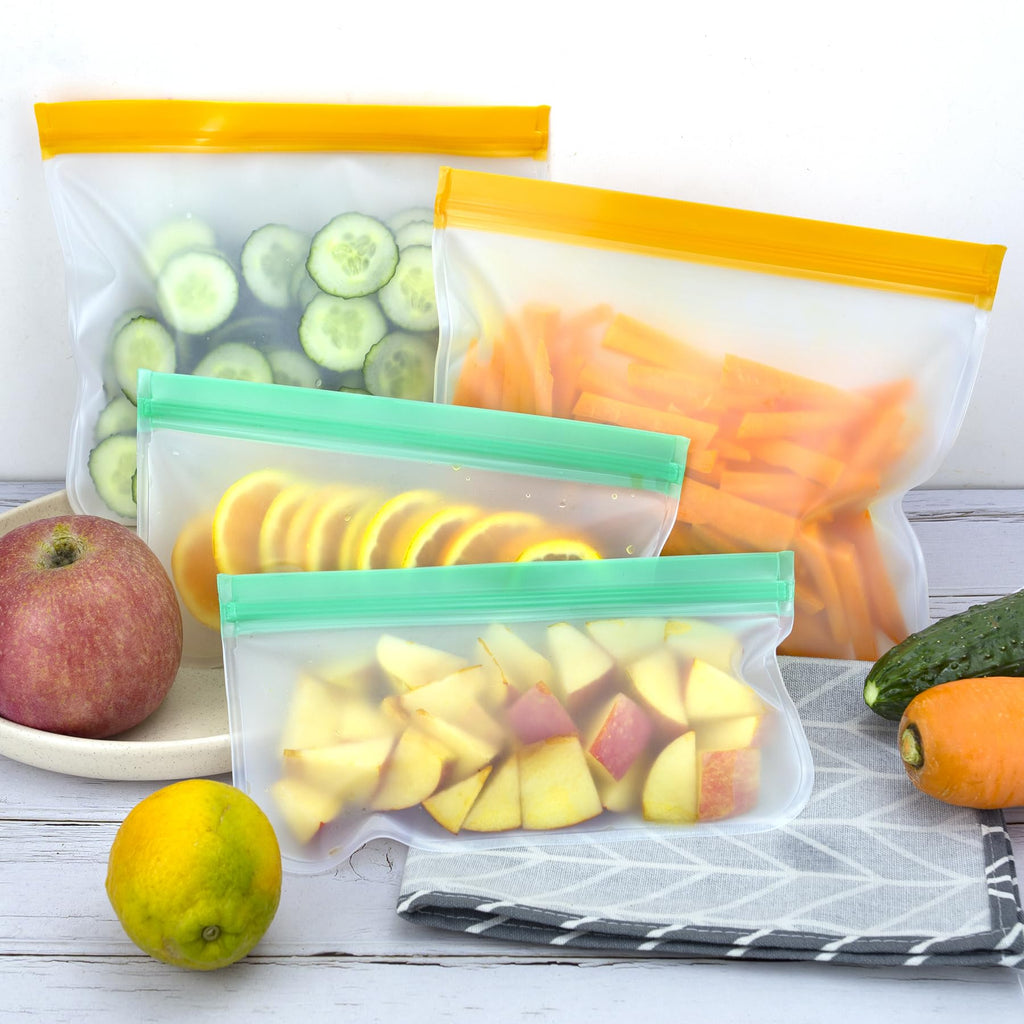 12 Pack Food Storage Containers Silicone Bags-6 Gallon Freezer 3 Sandwich 3 Reusable Snack Bags, Leakproof Silicone Bags for Fruit Storage