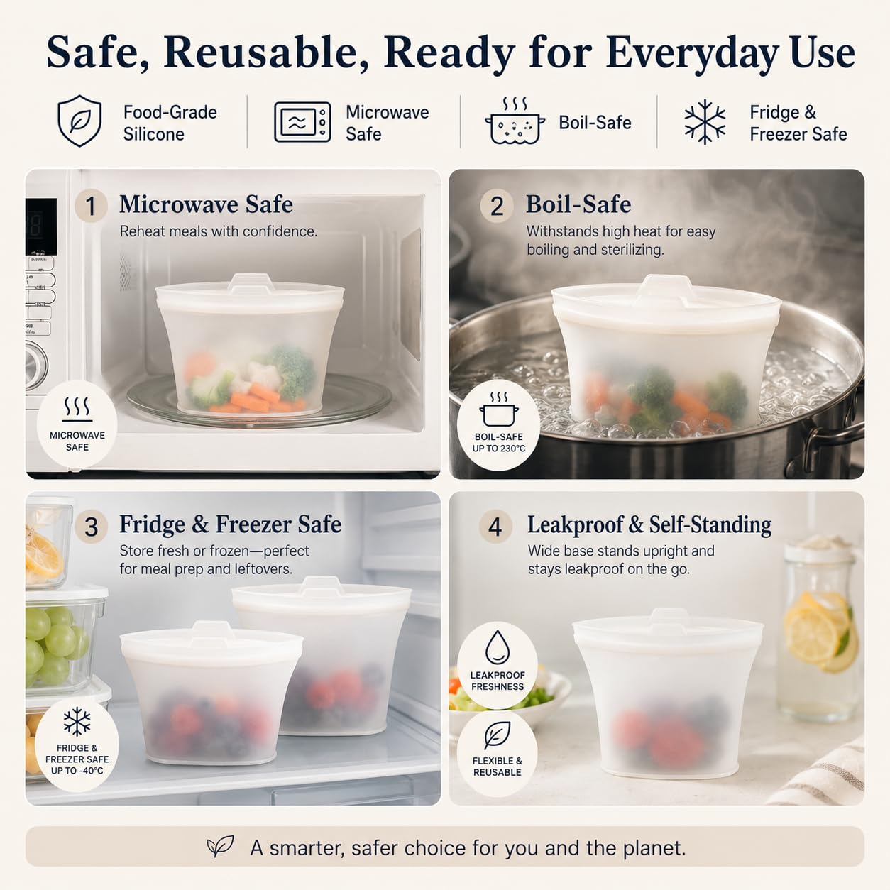 Reusable Silicone Food Storage Bags, 3 Pack 17/34/50 oz, Snack & Meal Prep(Clear)