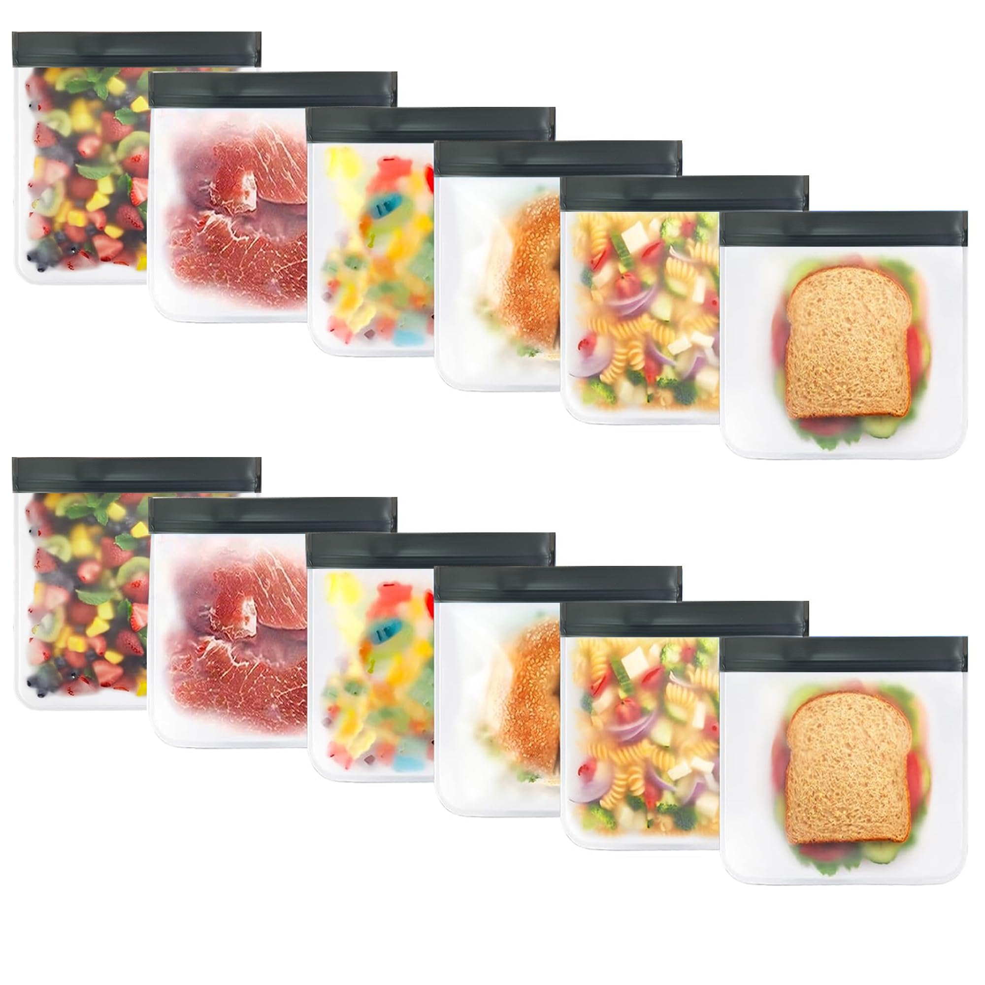 24-Pack Reusable Silicone Food Storage Bags, Leakproof Ziplock Set | Includes 8 Small, 8 Medium & 8 Large | Freezer-Safe & Eco-Friendly for Kitchen, Meal Prep & Travel