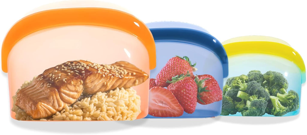 Reusable Silicone Food Storage Bags (3-Pack) | Stand-Up Wide Bottom Leakproof Silicone Freezer Bags | BPA-Free Microwave & Dishwasher Safe | Eco-Friendly Airtight Snack & Meal Prep Bags