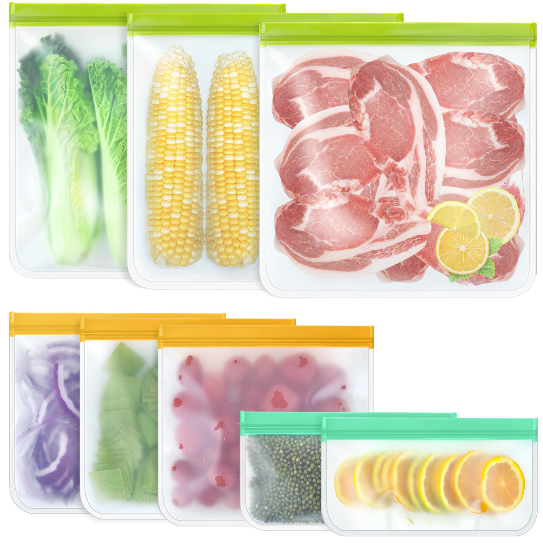 12 Pack Food Storage Containers Silicone Bags-6 Gallon Freezer 3 Sandwich 3 Reusable Snack Bags, Leakproof Silicone Bags for Fruit Storage