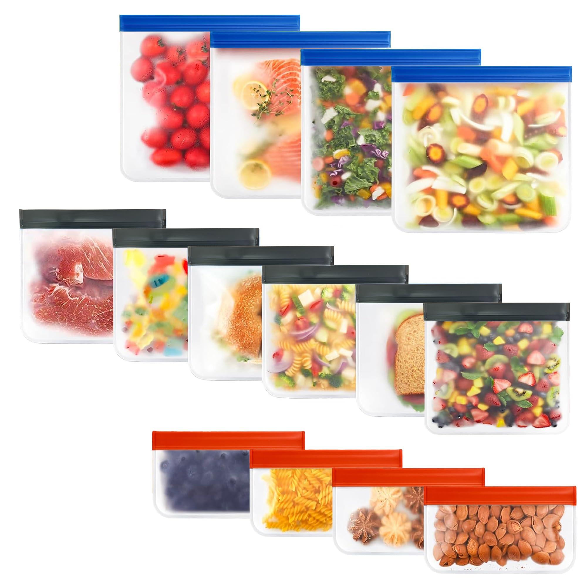24-Pack Reusable Silicone Food Storage Bags, Leakproof Ziplock Set | Includes 8 Small, 8 Medium & 8 Large | Freezer-Safe & Eco-Friendly for Kitchen, Meal Prep & Travel