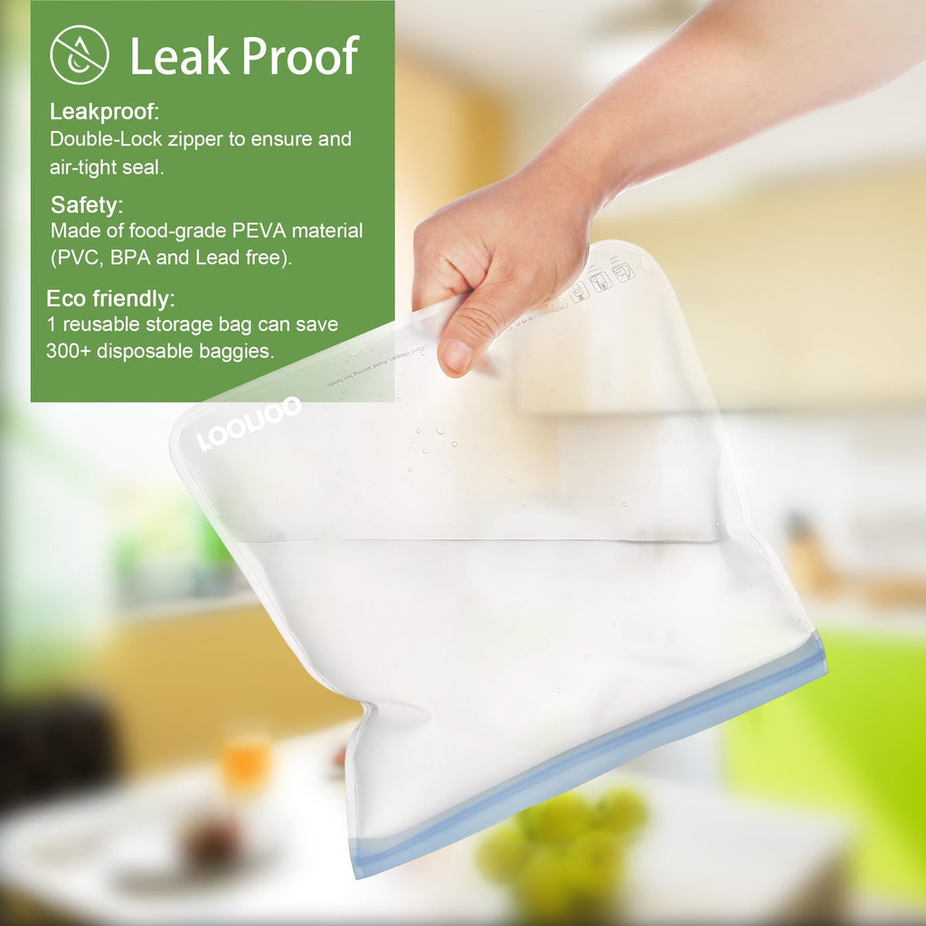 6 Pack Dishwasher Safe Reusable Gallon Freezer Bags Food Storage Bags, Extra Thick Leakproof Silicone & Plastic Free Ziplock Bags for Meal Prep, Fruits, Sandwich, Snack, Travel Items