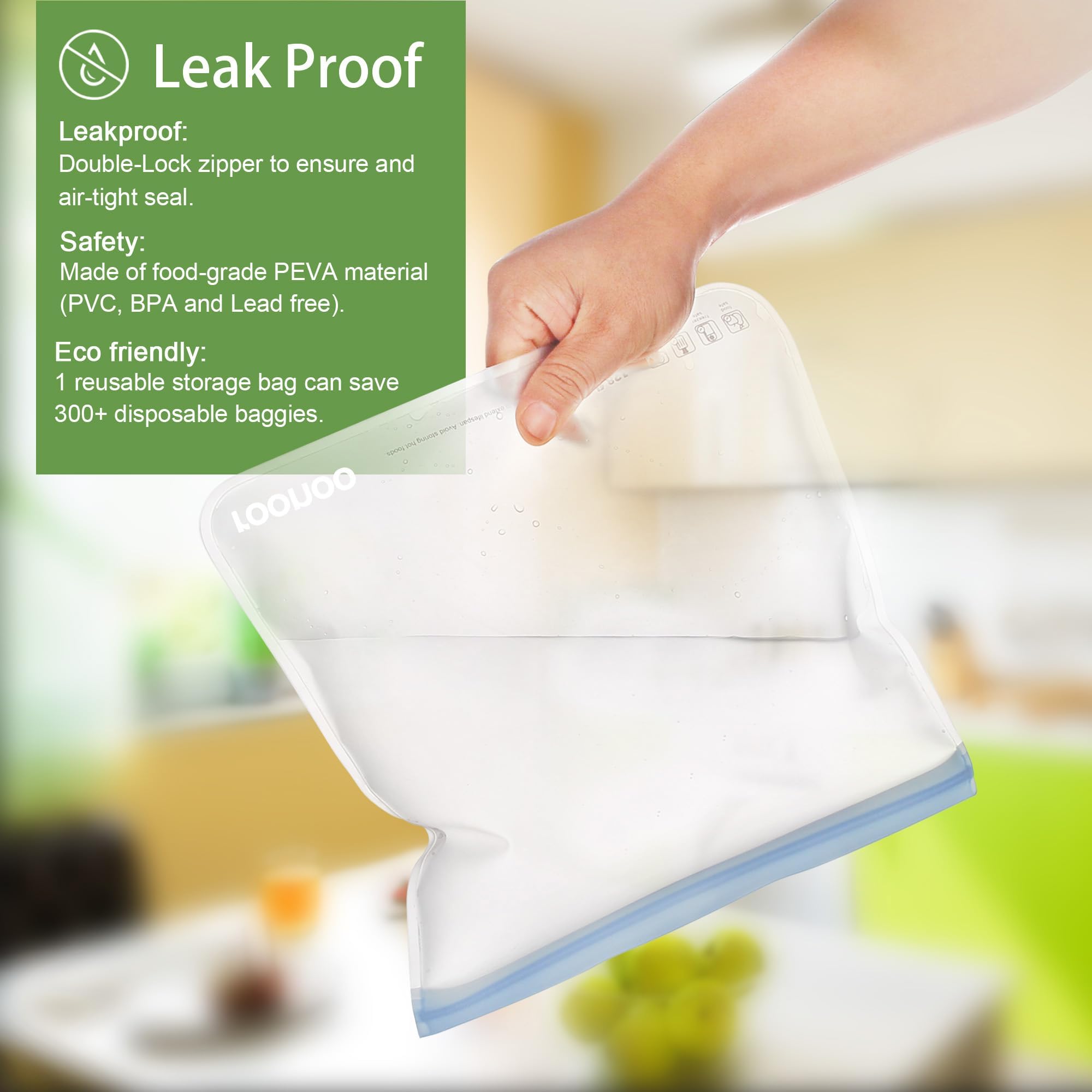6 Pack Dishwasher Safe Reusable Gallon Freezer Bags Food Storage Bags, Extra Thick Leakproof Silicone & Plastic Free Ziplock Bags for Meal Prep, Fruits, Sandwich, Snack, Travel Items