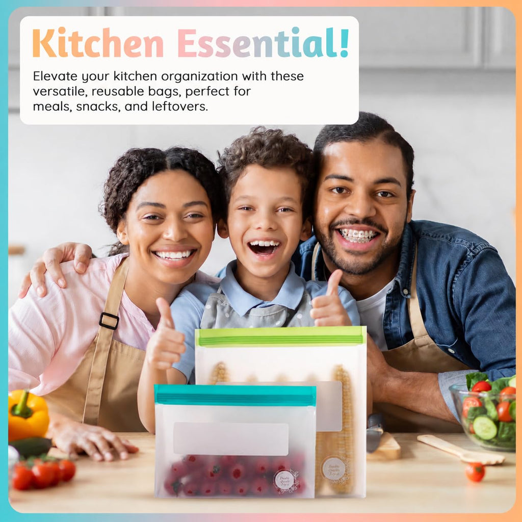 Reusable Food Storage Bags – 10-Pack Stand-Up, BPA-Free, Freezer, Dishwasher Safe, & Eco-Friendly – 5 L, 5 M Bags – Airtight Leakproof Sandwich, Snack, Travel & Make-Up baggies (Grey)