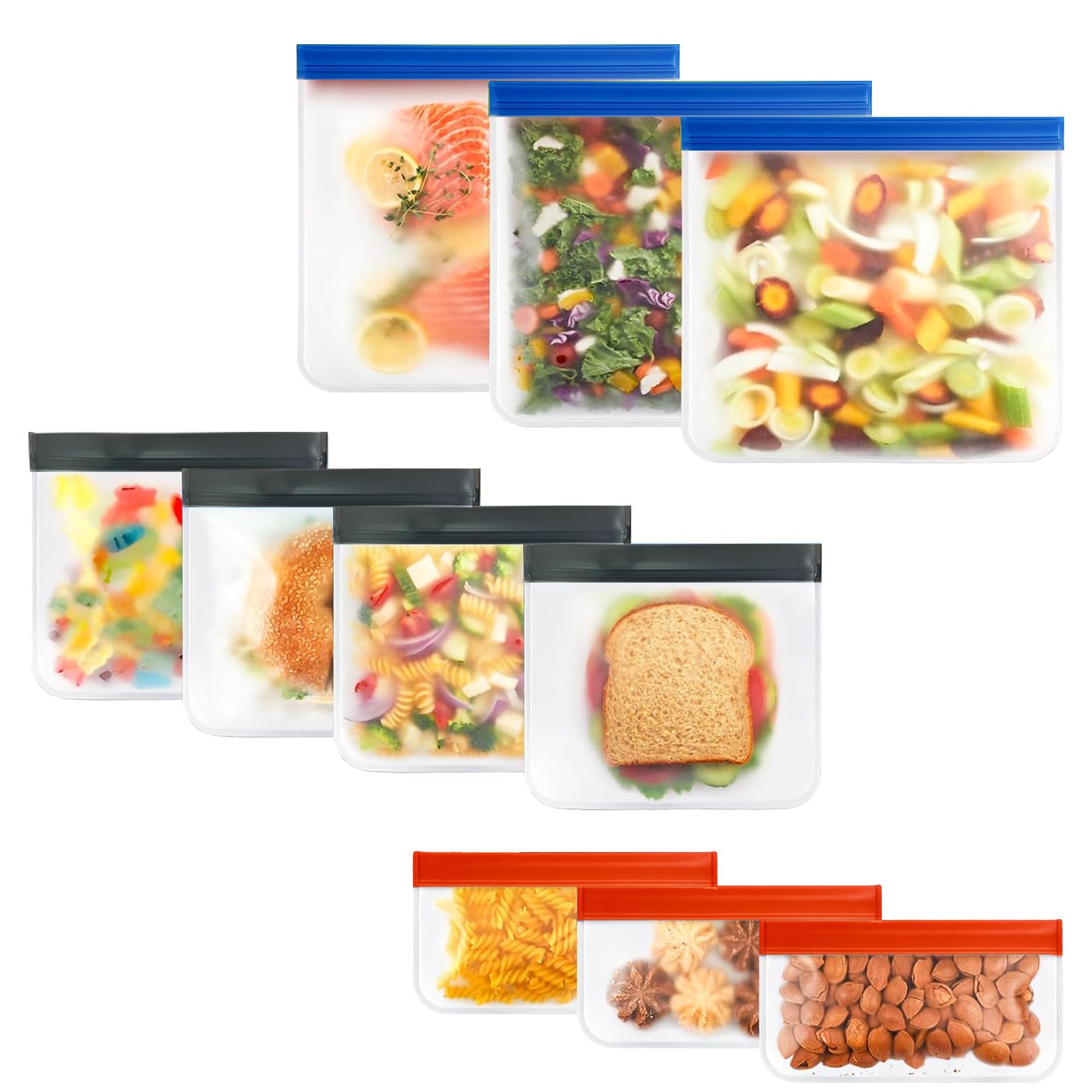 24-Pack Reusable Silicone Food Storage Bags, Leakproof Ziplock Set | Includes 8 Small, 8 Medium & 8 Large | Freezer-Safe & Eco-Friendly for Kitchen, Meal Prep & Travel