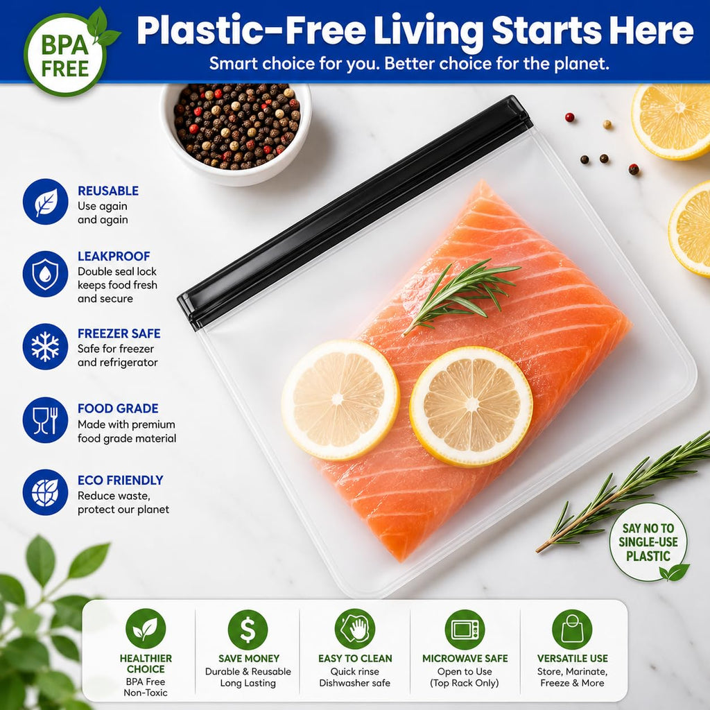 24-Pack Reusable Silicone Food Storage Bags, Leakproof Ziplock Set | Includes 8 Small, 8 Medium & 8 Large | Freezer-Safe & Eco-Friendly for Kitchen, Meal Prep & Travel