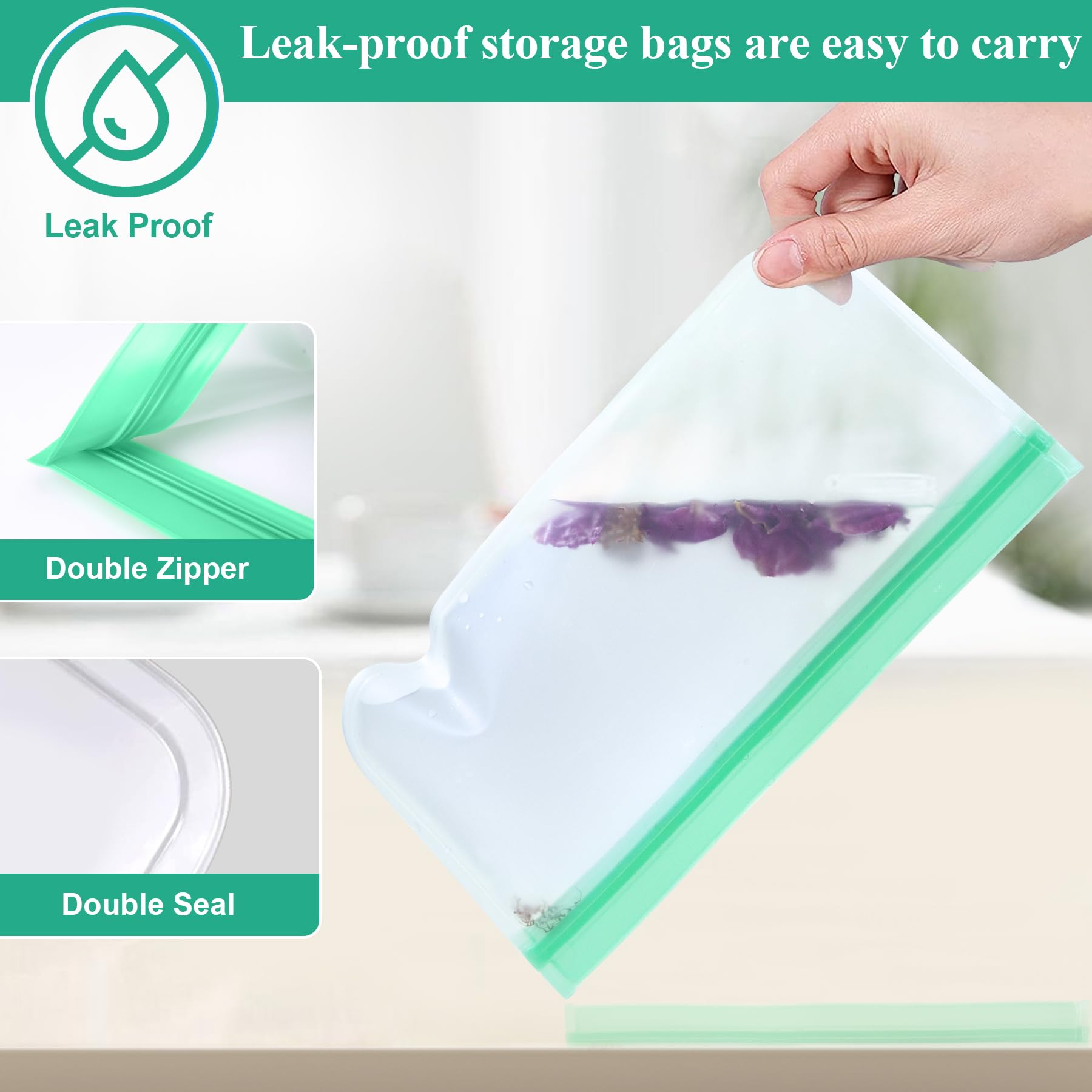 12 Pack Food Storage Containers Silicone Bags-6 Gallon Freezer 3 Sandwich 3 Reusable Snack Bags, Leakproof Silicone Bags for Fruit Storage