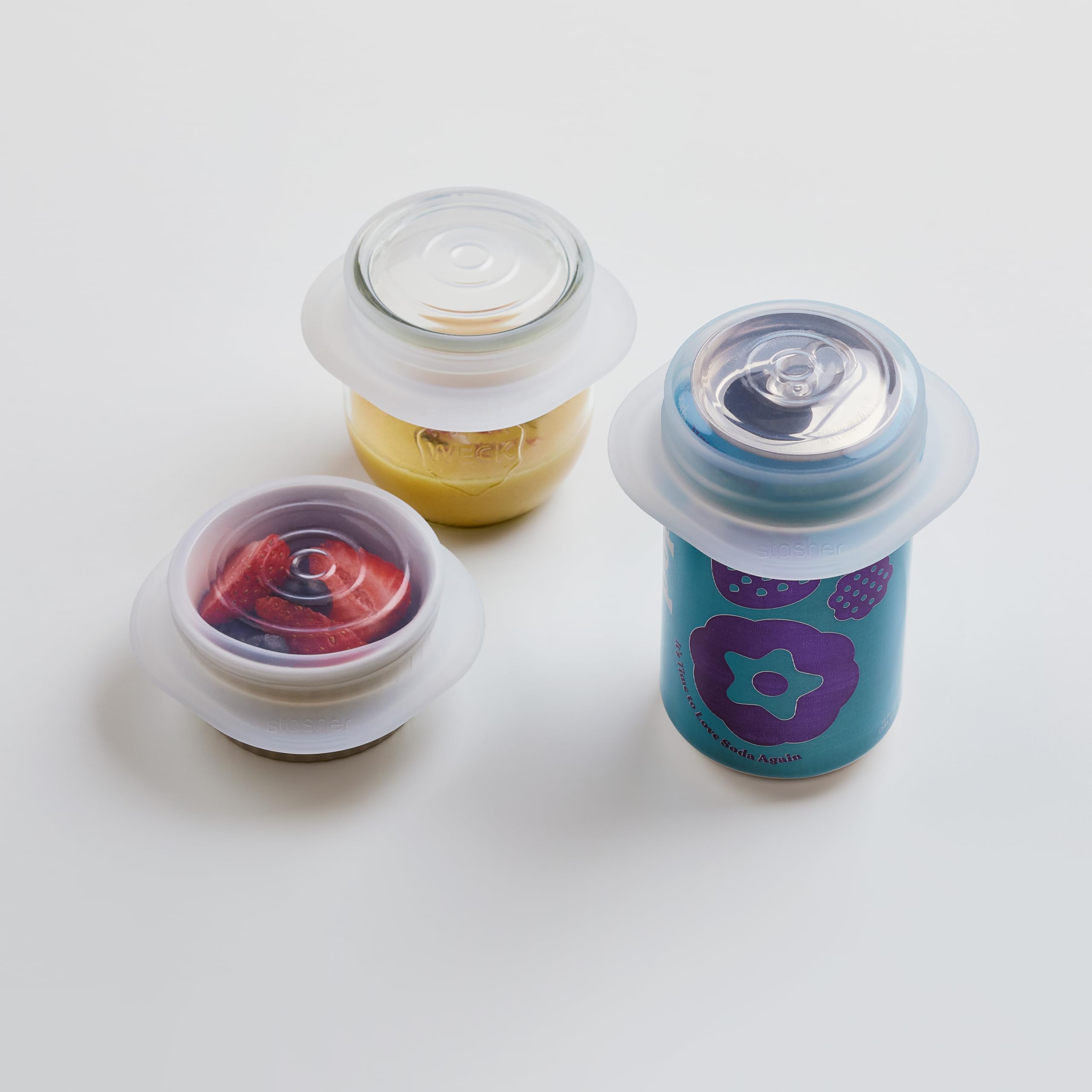 Stasher Premium Reusable Silicone Stretch Lids, Clear, 4pk of 9”, 6.5”, 4.5”, and 2.5” Lids, Airtight Seal, Food Container Covers, BPA Free, Leak-Free, Dishwasher Safe, Microwave Safe, Eco-Friendly