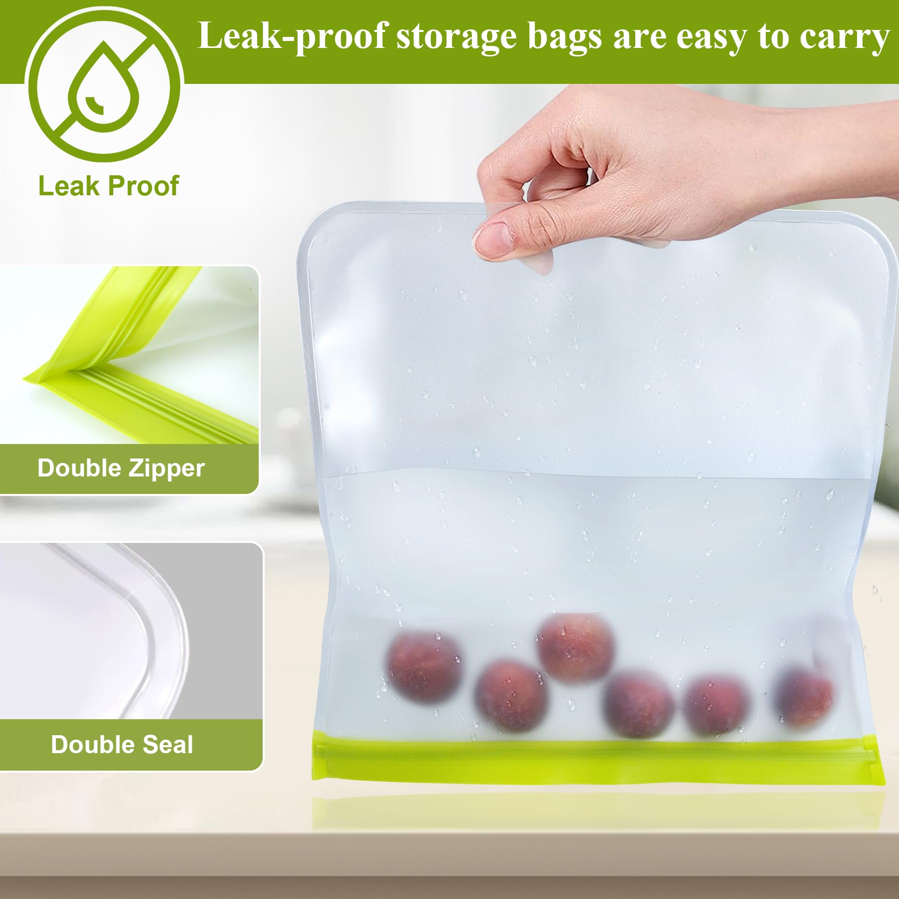 12 Pack Food Storage Containers Silicone Bags-6 Gallon Freezer 3 Sandwich 3 Reusable Snack Bags, Leakproof Silicone Bags for Fruit Storage