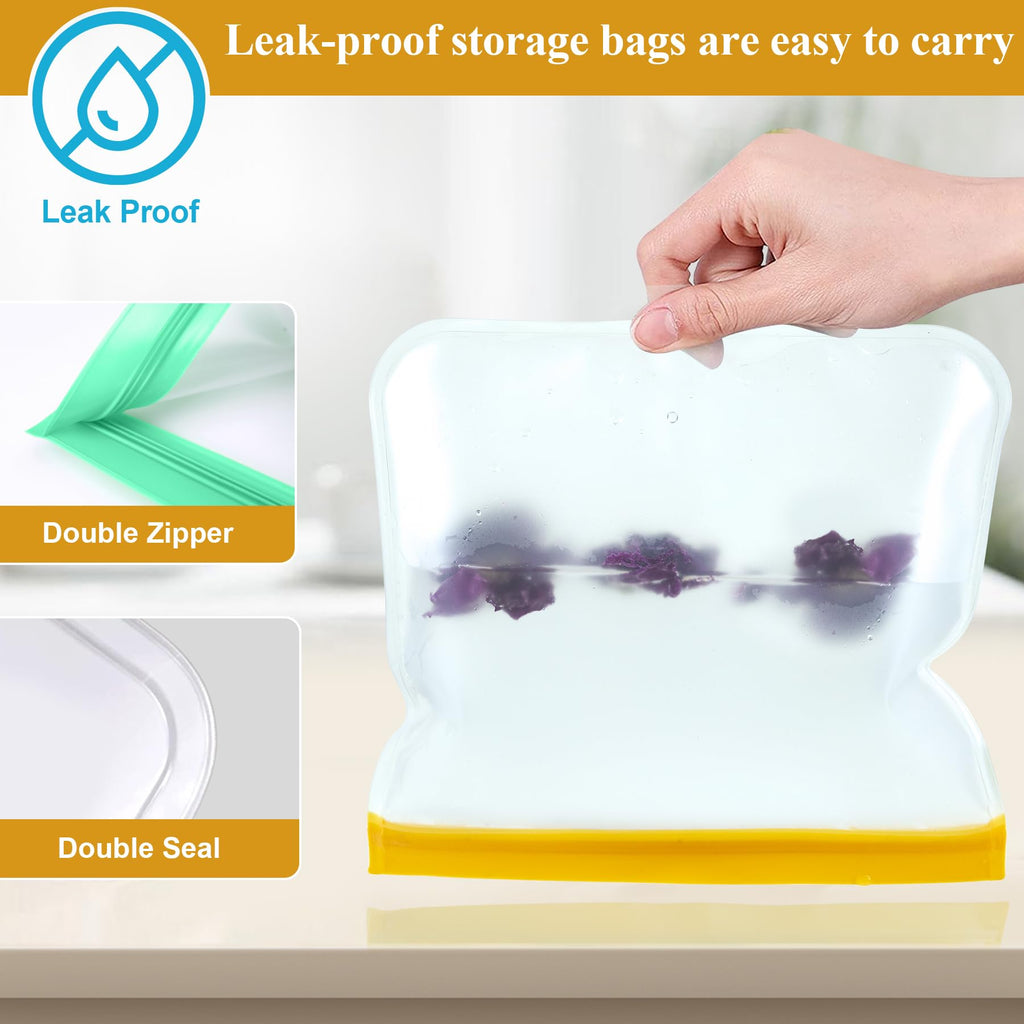 12 Pack Food Storage Containers Silicone Bags-6 Gallon Freezer 3 Sandwich 3 Reusable Snack Bags, Leakproof Silicone Bags for Fruit Storage
