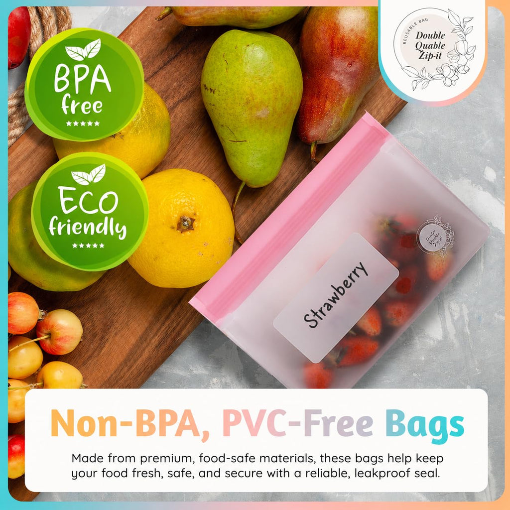 Reusable Food Storage Bags – 10-Pack Stand-Up, BPA-Free, Freezer, Dishwasher Safe, & Eco-Friendly – 5 L, 5 M Bags – Airtight Leakproof Sandwich, Snack, Travel & Make-Up baggies (Grey)