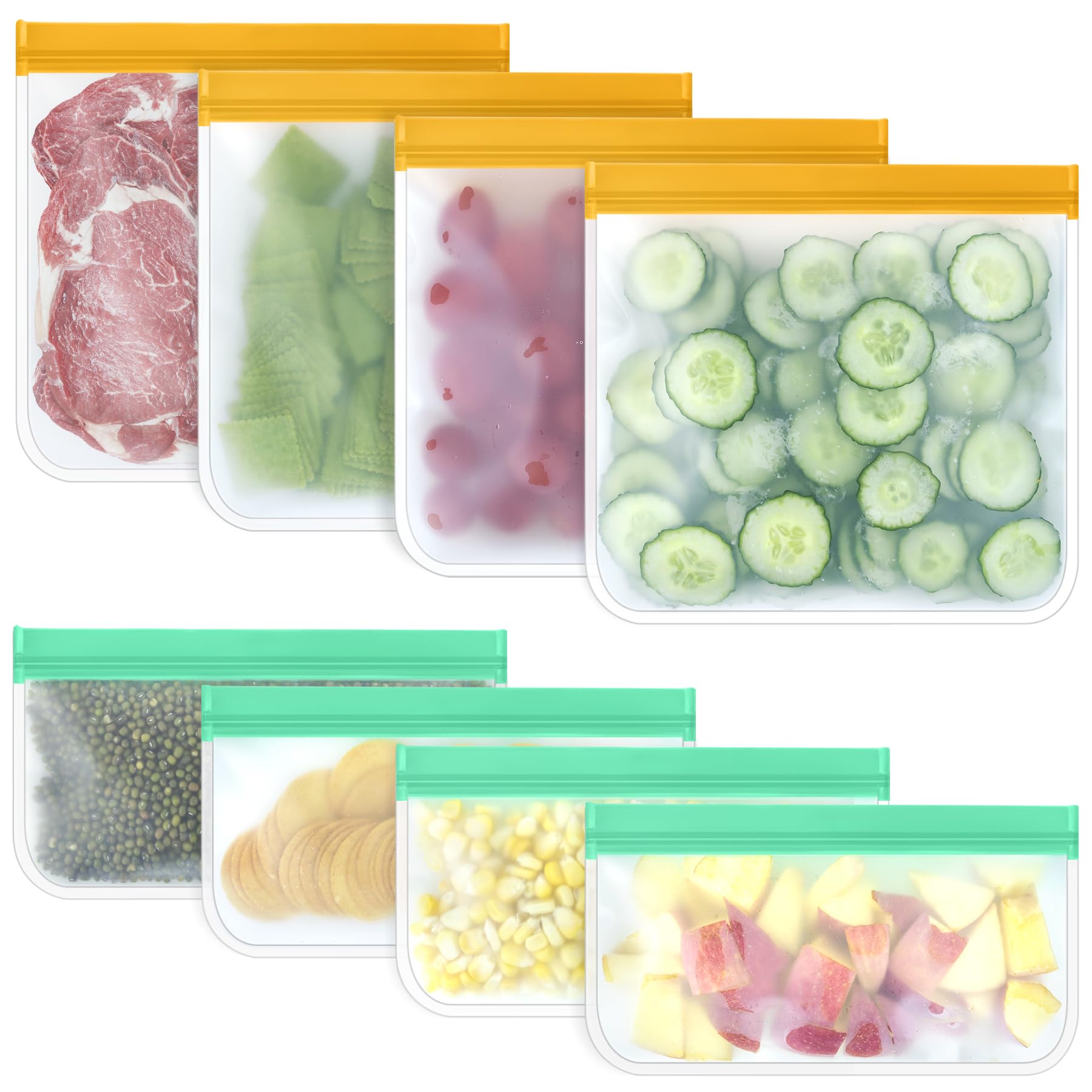 12 Pack Food Storage Containers Silicone Bags-6 Gallon Freezer 3 Sandwich 3 Reusable Snack Bags, Leakproof Silicone Bags for Fruit Storage