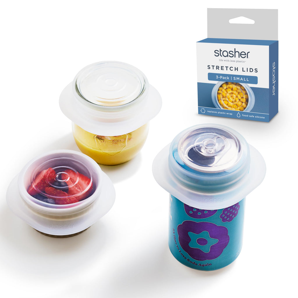 Stasher Premium Reusable Silicone Stretch Lids, Clear, 4pk of 9”, 6.5”, 4.5”, and 2.5” Lids, Airtight Seal, Food Container Covers, BPA Free, Leak-Free, Dishwasher Safe, Microwave Safe, Eco-Friendly