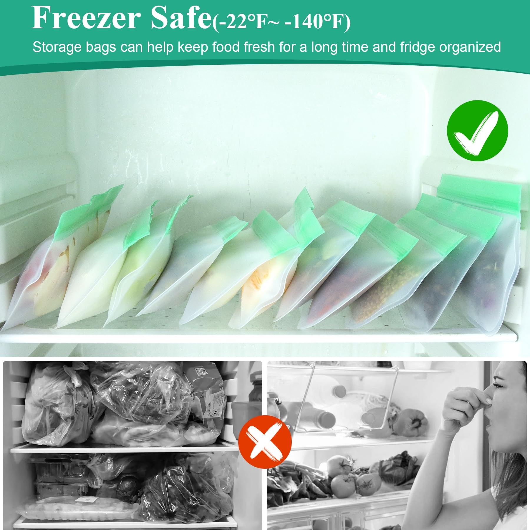 12 Pack Food Storage Containers Silicone Bags-6 Gallon Freezer 3 Sandwich 3 Reusable Snack Bags, Leakproof Silicone Bags for Fruit Storage