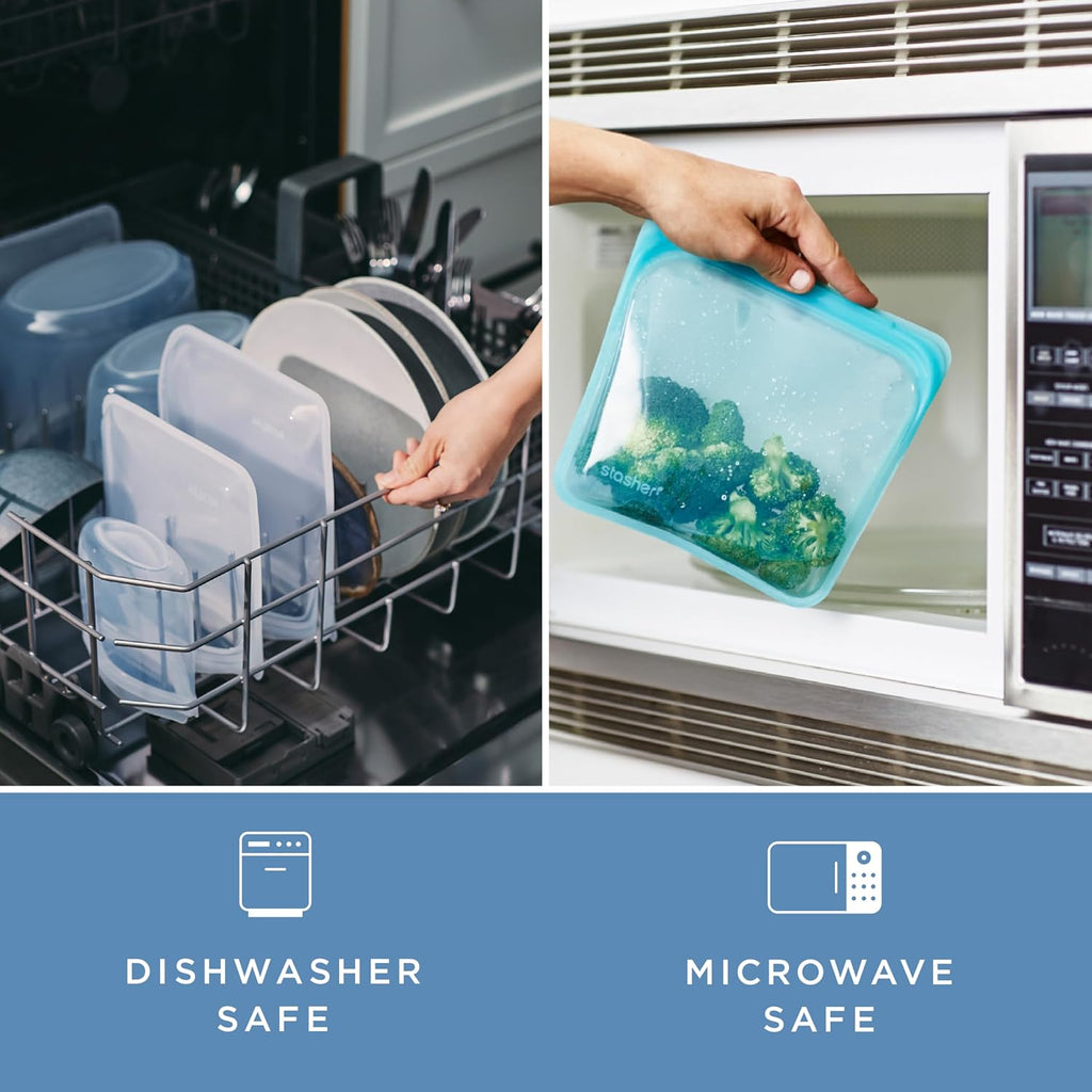 Stasher Premium Silicone Reusable Food Storage Stand-Up Mini Bag, Green, Microwave, Sous Vide, Dishwasher, Oven and Freezer Safe, BPA Free, Leak-free, Eco-friendly, 28 Oz