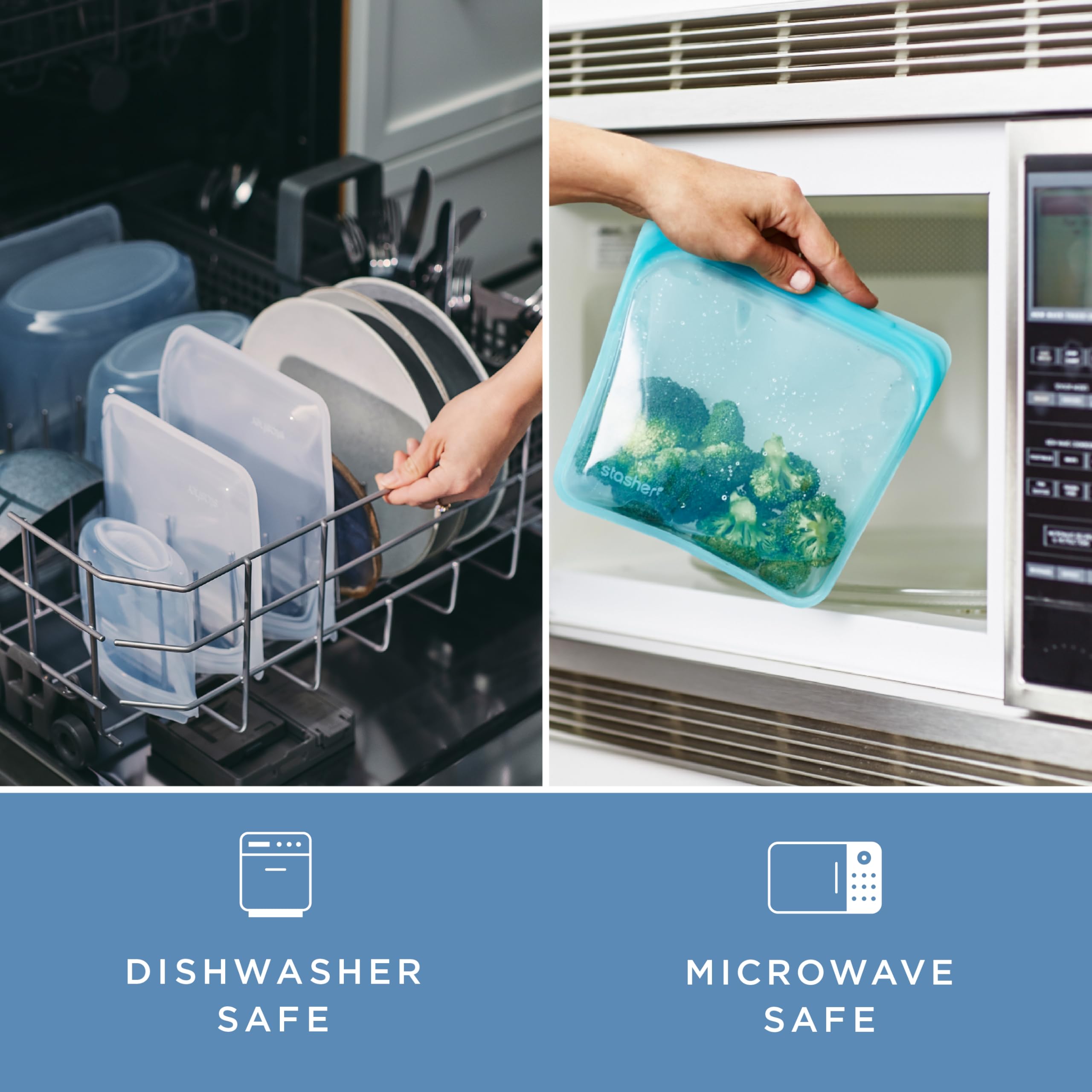 Stasher Silicone Reusable Storage Bags, 4-Pack, Reusable Freezer Bags, Microwave, Dishwasher, Oven Safe, Sous Vide, Premium Lunch Containers, Eco Friendly, Food-safe Silicone Snack Bag, Clear