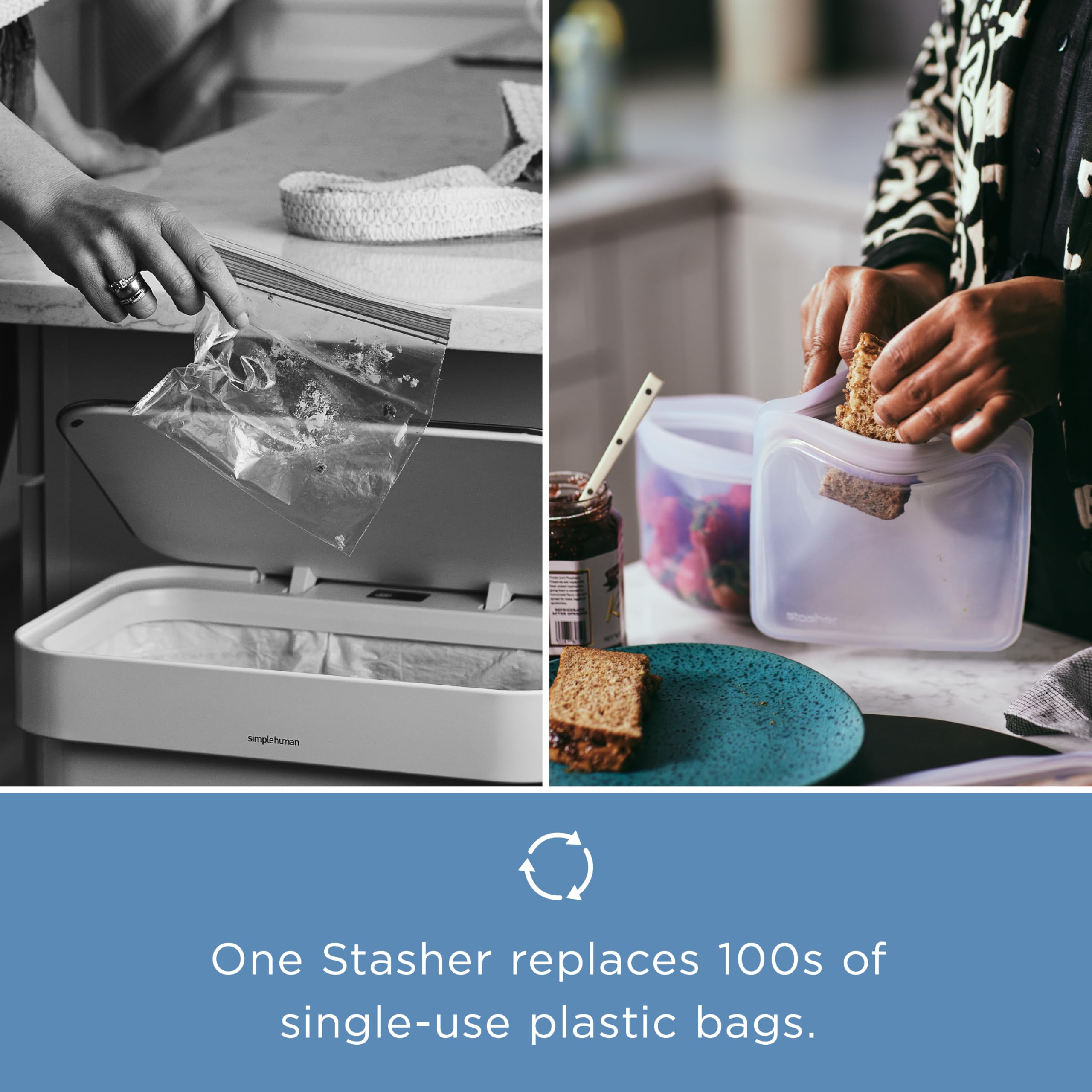 Stasher Silicone Reusable Storage Bags, 4-Pack, Reusable Freezer Bags, Microwave, Dishwasher, Oven Safe, Sous Vide, Premium Lunch Containers, Eco Friendly, Food-safe Silicone Snack Bag, Clear