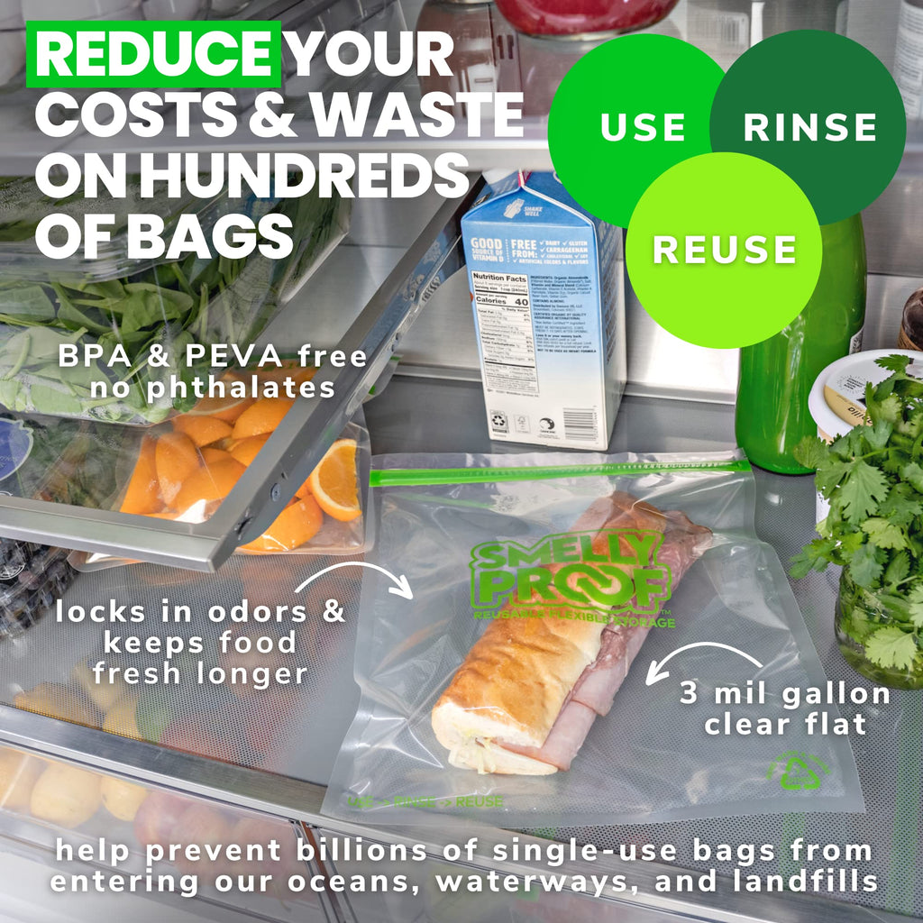 Smelly Proof Reusable Food Storage Bags, XL Reusable Freezer Bags, Extra Large Bags for Tools, Crafts & Clothing, US MADE, Dishwasher-Safe, BPA FREE, NO PEVA, 3-mil, 10.5" x 12", 1-Gallon, 10-Pack