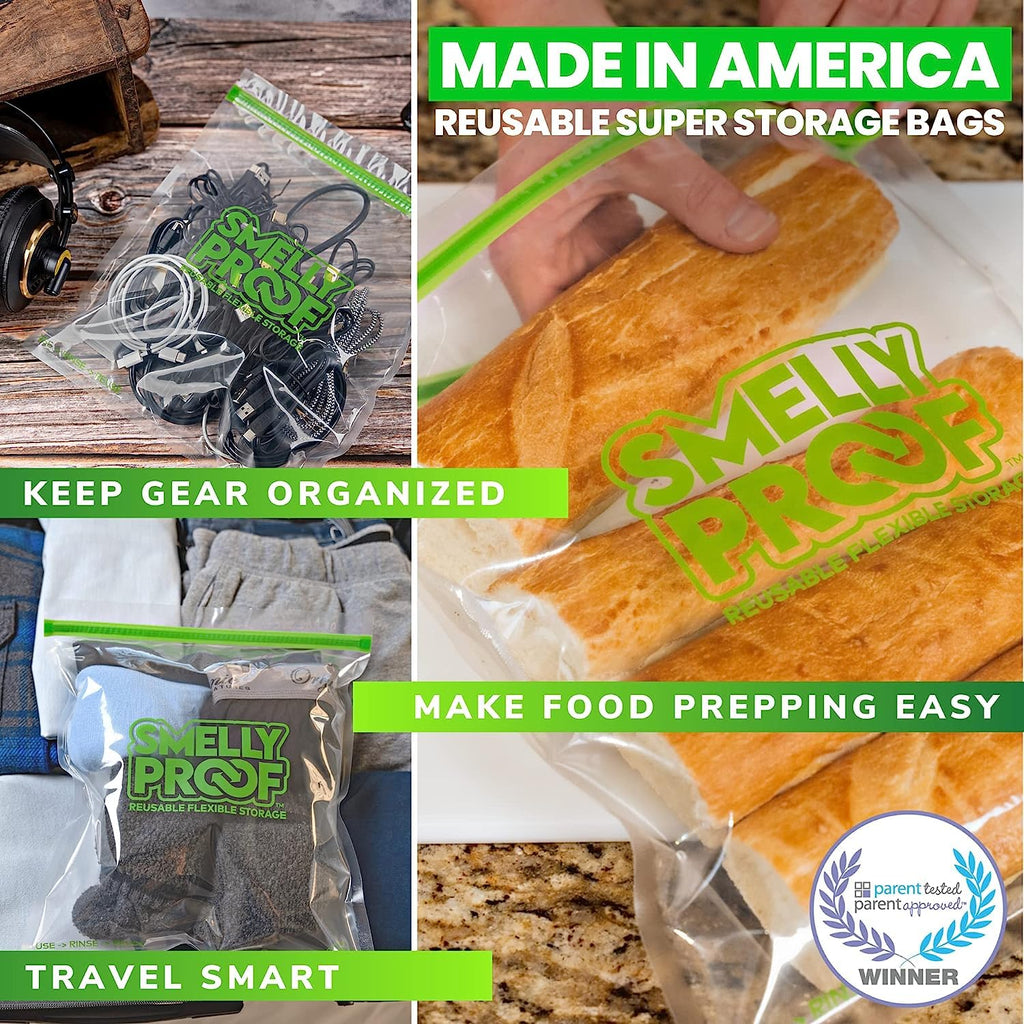 Smelly Proof Reusable Food Storage Bags, XL Reusable Freezer Bags, Extra Large Bags for Tools, Crafts & Clothing, US MADE, Dishwasher-Safe, BPA FREE, NO PEVA, 3-mil, 10.5" x 12", 1-Gallon, 10-Pack