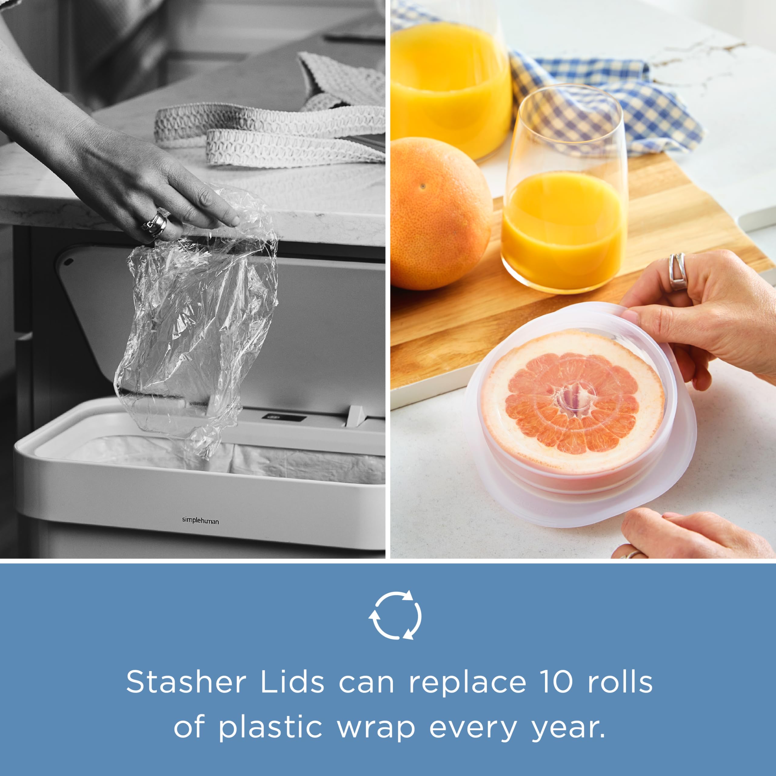 Stasher Premium Reusable Silicone Stretch Lids, Clear, 4pk of 9”, 6.5”, 4.5”, and 2.5” Lids, Airtight Seal, Food Container Covers, BPA Free, Leak-Free, Dishwasher Safe, Microwave Safe, Eco-Friendly