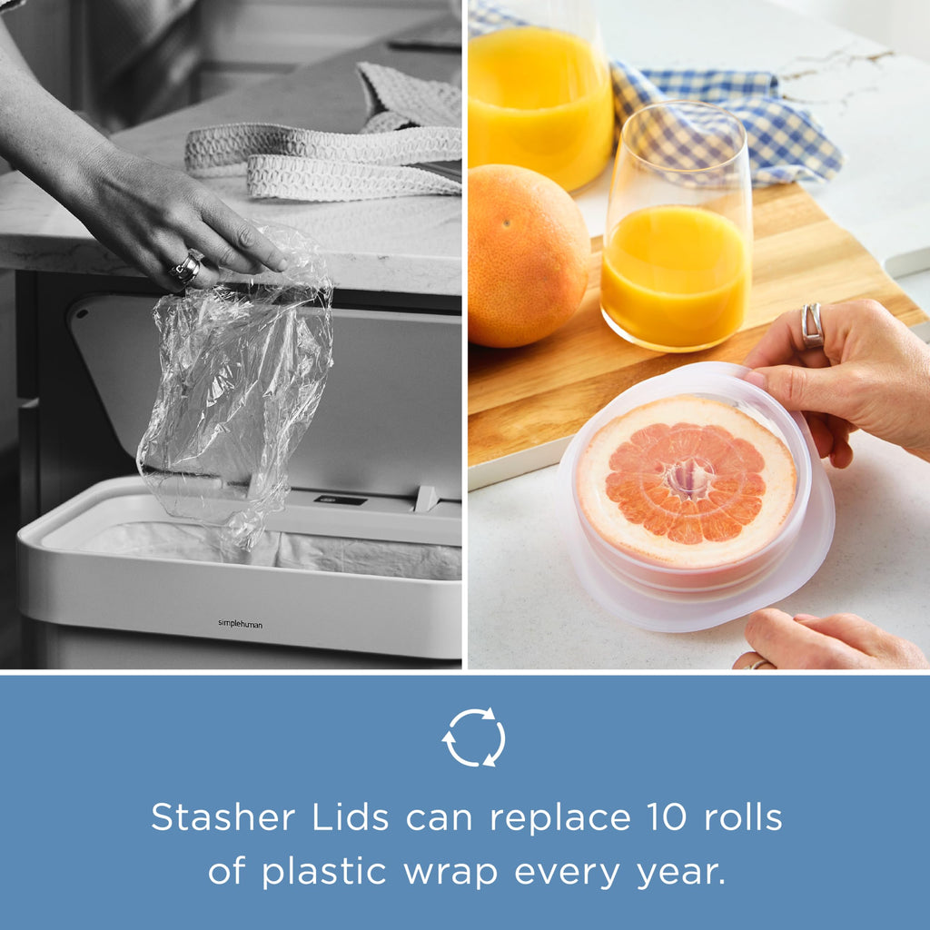 Stasher Premium Reusable Silicone Stretch Lids, Clear, 4pk of 9”, 6.5”, 4.5”, and 2.5” Lids, Airtight Seal, Food Container Covers, BPA Free, Leak-Free, Dishwasher Safe, Microwave Safe, Eco-Friendly