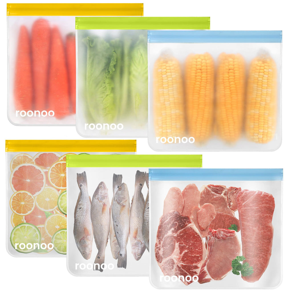 6 Pack Dishwasher Safe Reusable Gallon Freezer Bags Food Storage Bags, Extra Thick Leakproof Silicone & Plastic Free Ziplock Bags for Meal Prep, Fruits, Sandwich, Snack, Travel Items