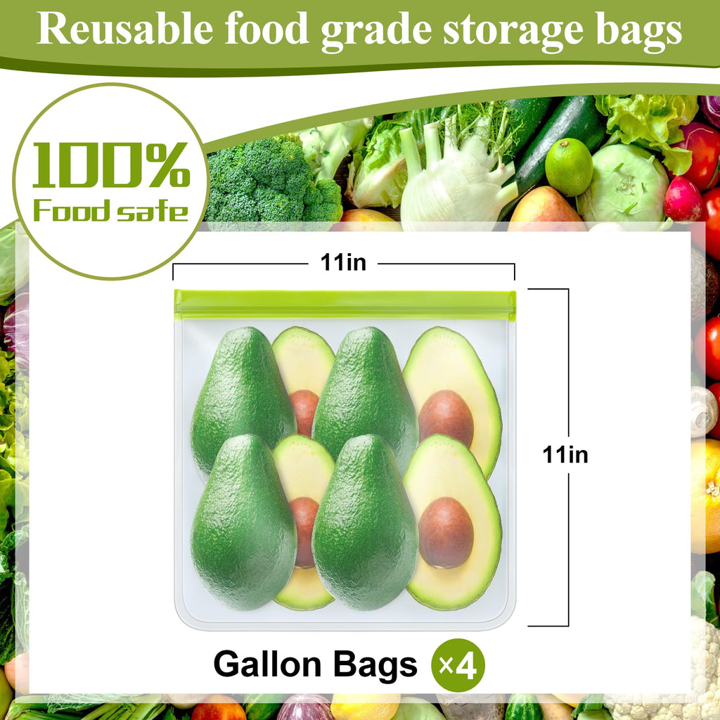 12 Pack Food Storage Containers Silicone Bags-6 Gallon Freezer 3 Sandwich 3 Reusable Snack Bags, Leakproof Silicone Bags for Fruit Storage