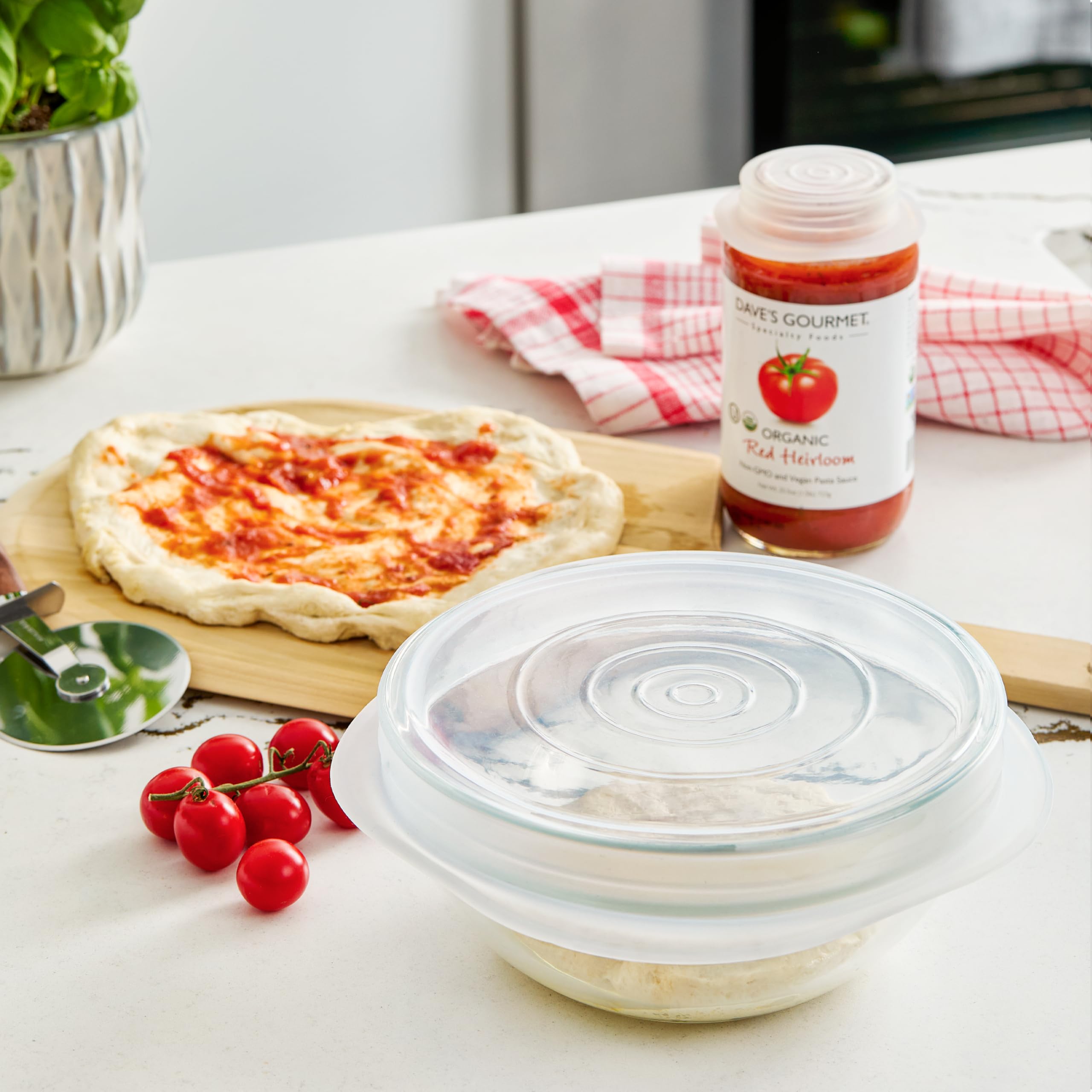Stasher Premium Reusable Silicone Stretch Lids, Clear, 4pk of 9”, 6.5”, 4.5”, and 2.5” Lids, Airtight Seal, Food Container Covers, BPA Free, Leak-Free, Dishwasher Safe, Microwave Safe, Eco-Friendly
