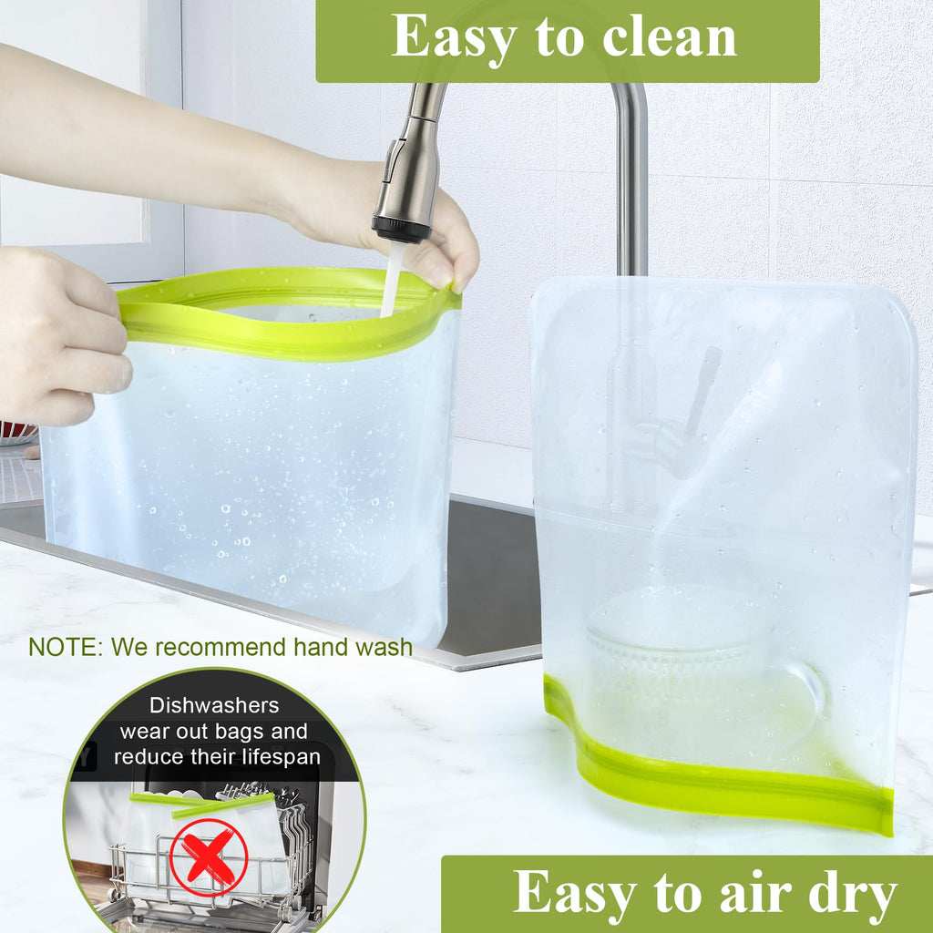 12 Pack Food Storage Containers Silicone Bags-6 Gallon Freezer 3 Sandwich 3 Reusable Snack Bags, Leakproof Silicone Bags for Fruit Storage