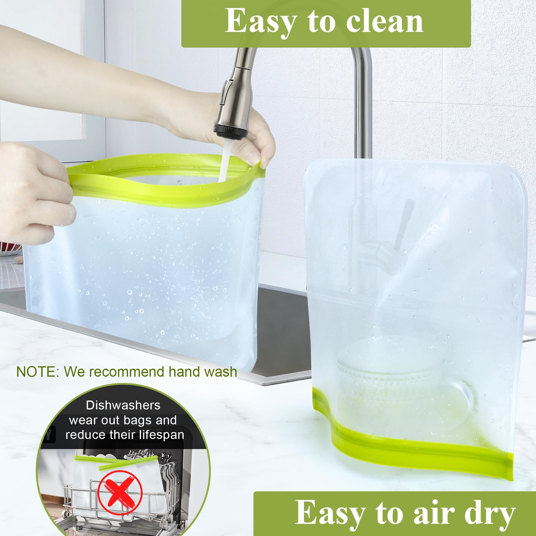 12 Pack Food Storage Containers Silicone Bags-6 Gallon Freezer 3 Sandwich 3 Reusable Snack Bags, Leakproof Silicone Bags for Fruit Storage